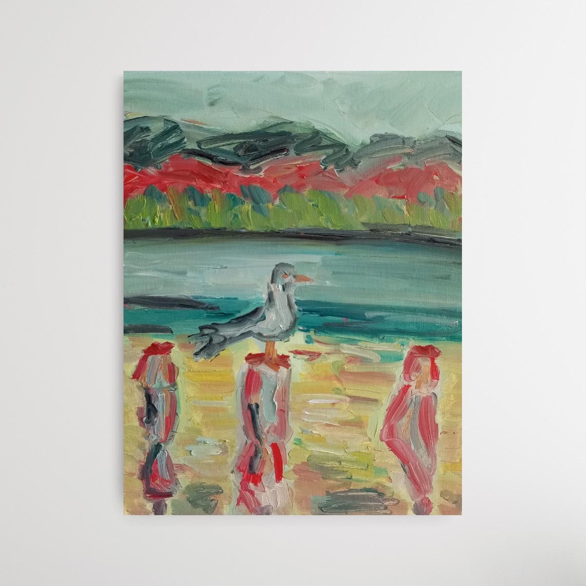 Contemporary impressionist art brut oil painting of sea and  birds on canvas For Sale 4