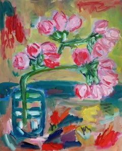 Branche d'amandier rose en fleur 