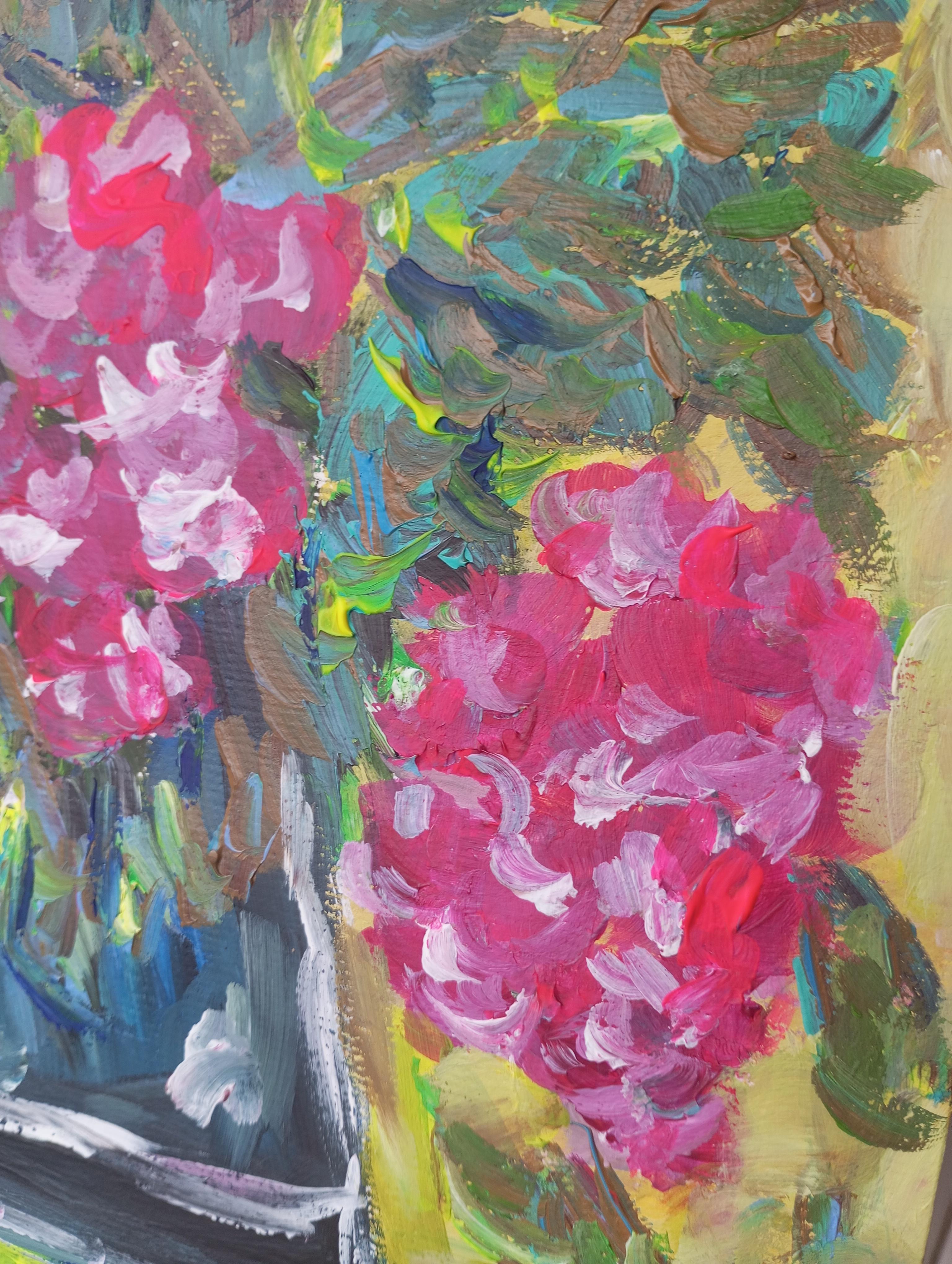 Ccontemporanea arte floreale impressionista in acrilico su carta ispirata a Van Gogh in vendita 5