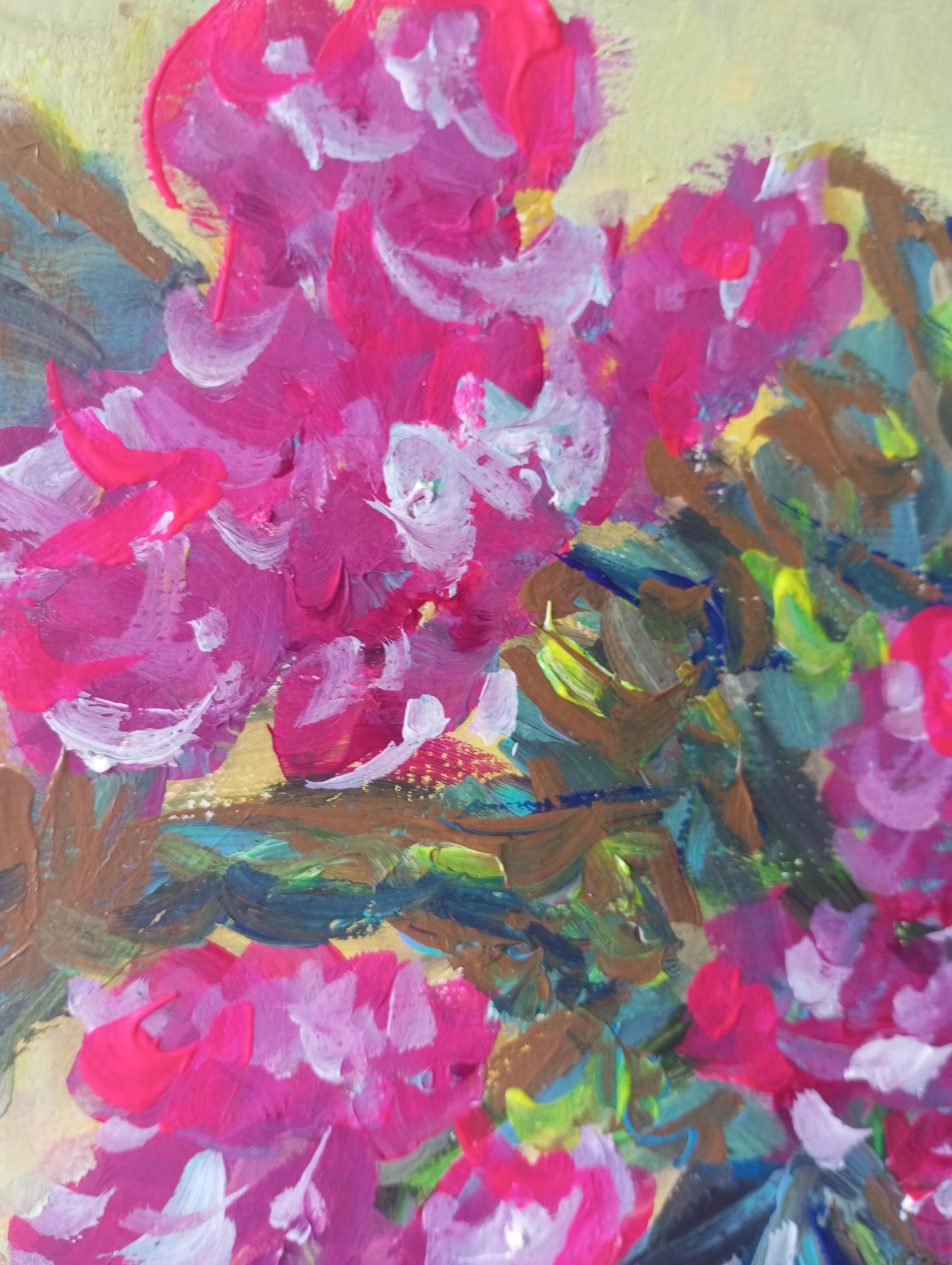 Ccontemporanea arte floreale impressionista in acrilico su carta ispirata a Van Gogh in vendita 6