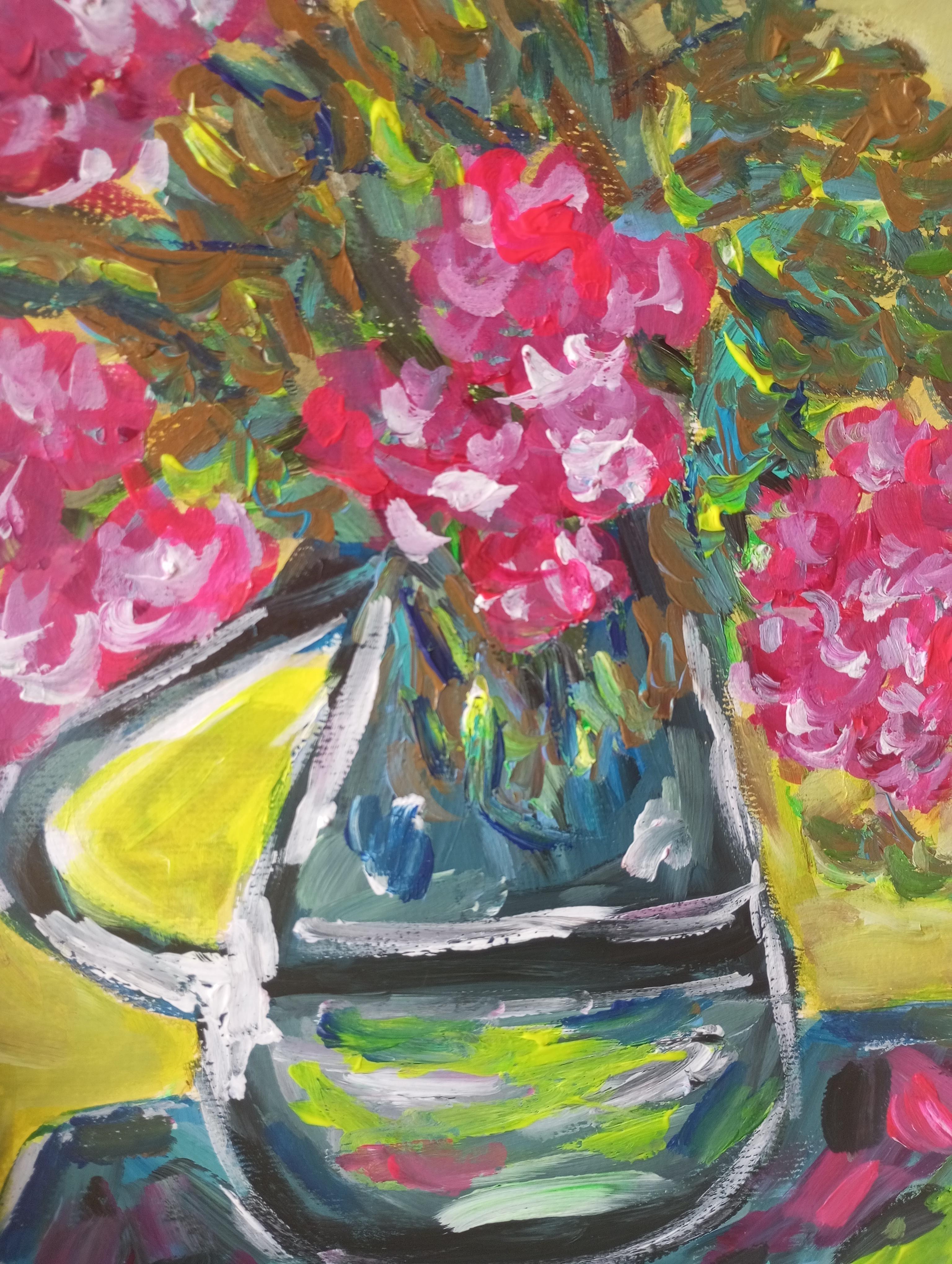 Ccontemporanea arte floreale impressionista in acrilico su carta ispirata a Van Gogh in vendita 7