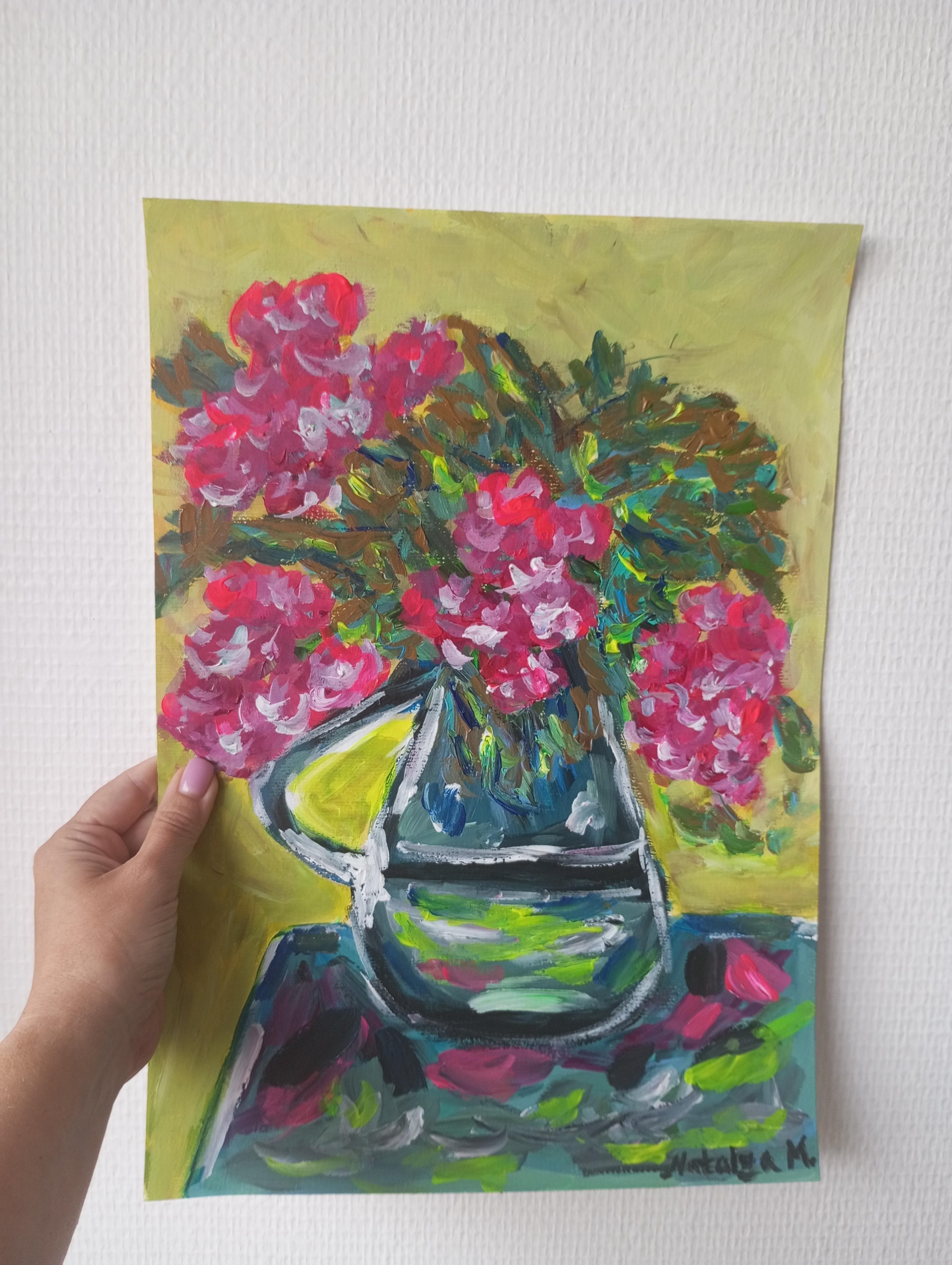 Ccontemporanea arte floreale impressionista in acrilico su carta ispirata a Van Gogh in vendita 8