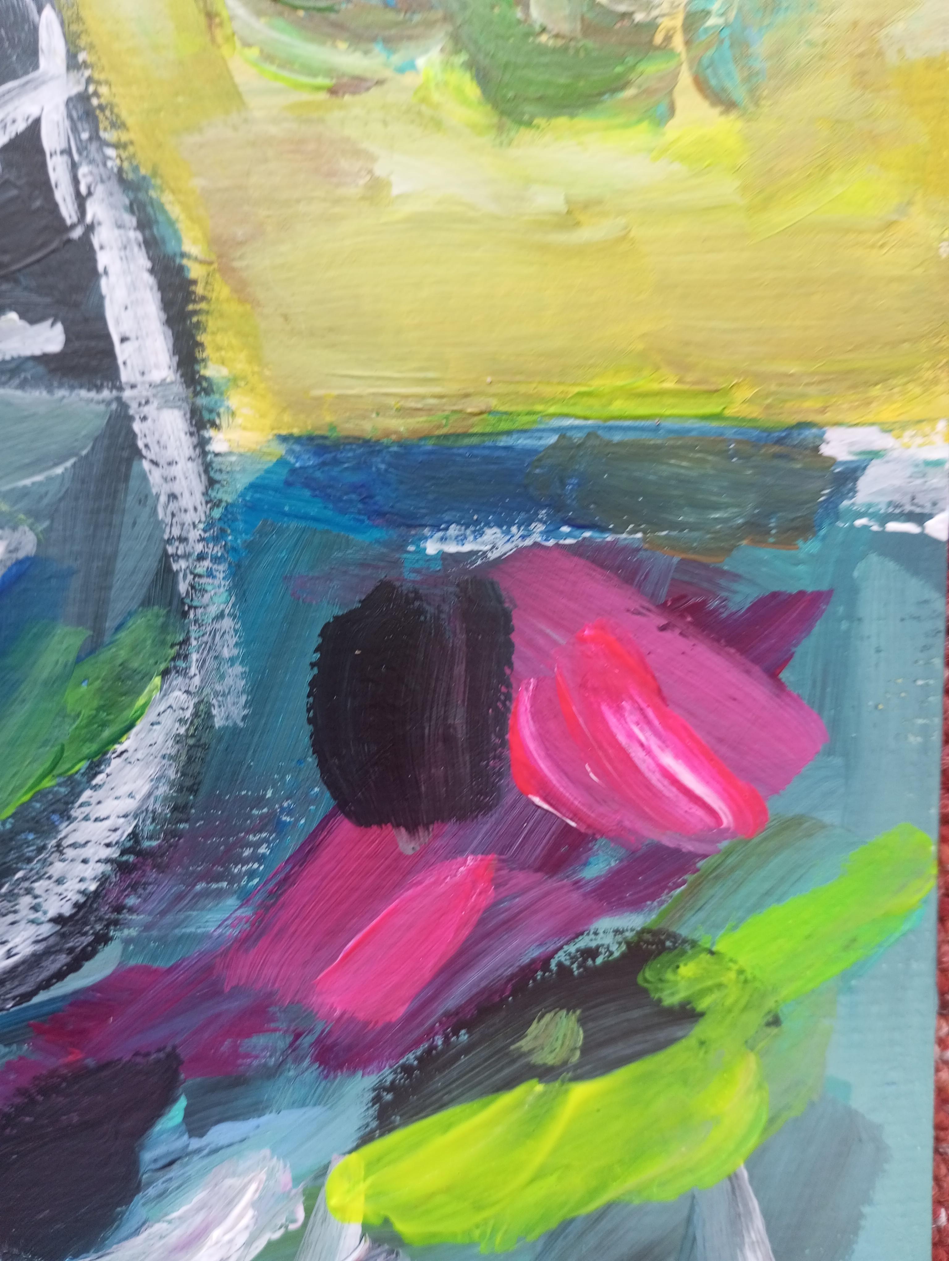 Ccontemporanea arte floreale impressionista in acrilico su carta ispirata a Van Gogh in vendita 9