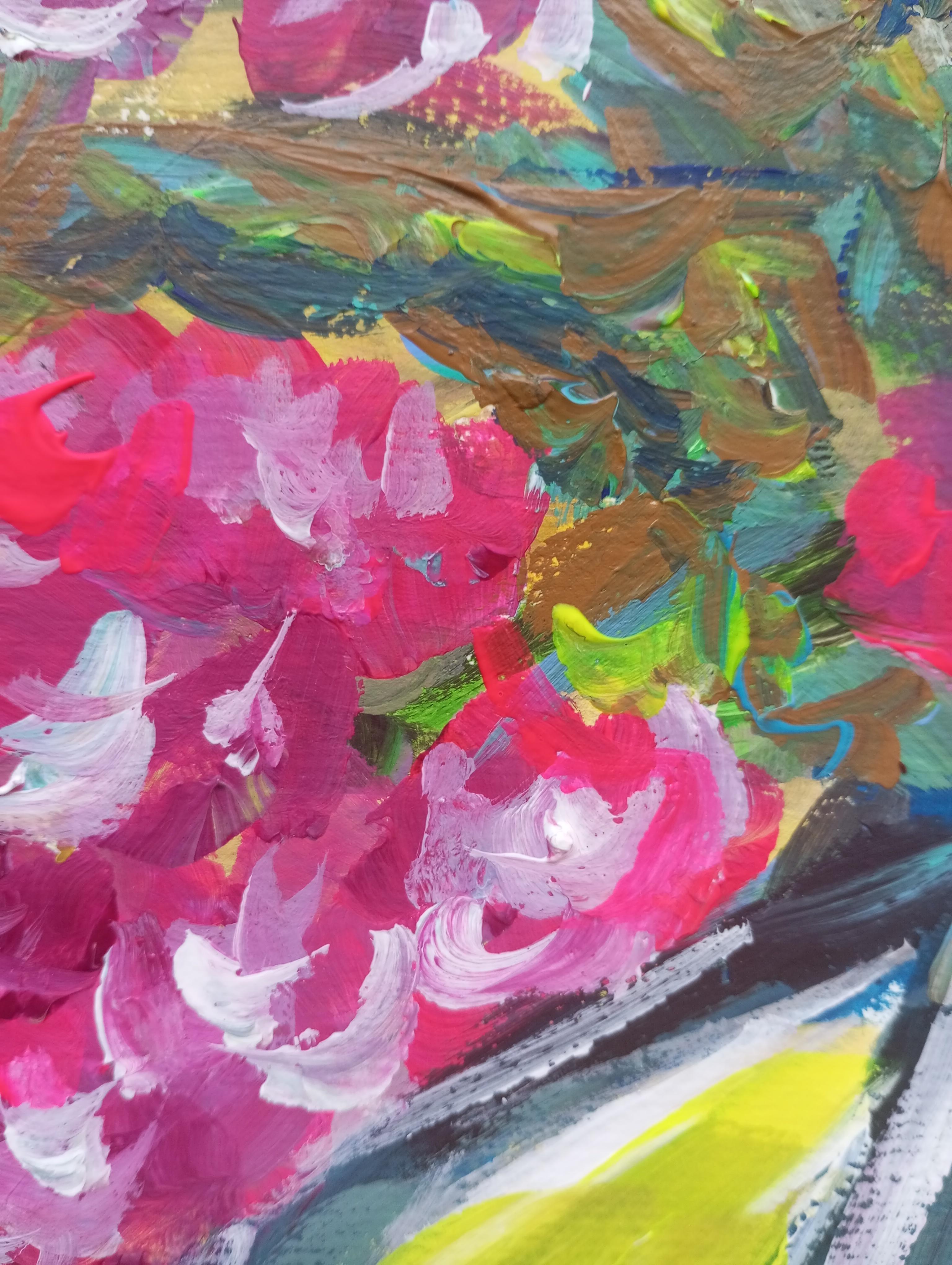 Ccontemporanea arte floreale impressionista in acrilico su carta ispirata a Van Gogh in vendita 10