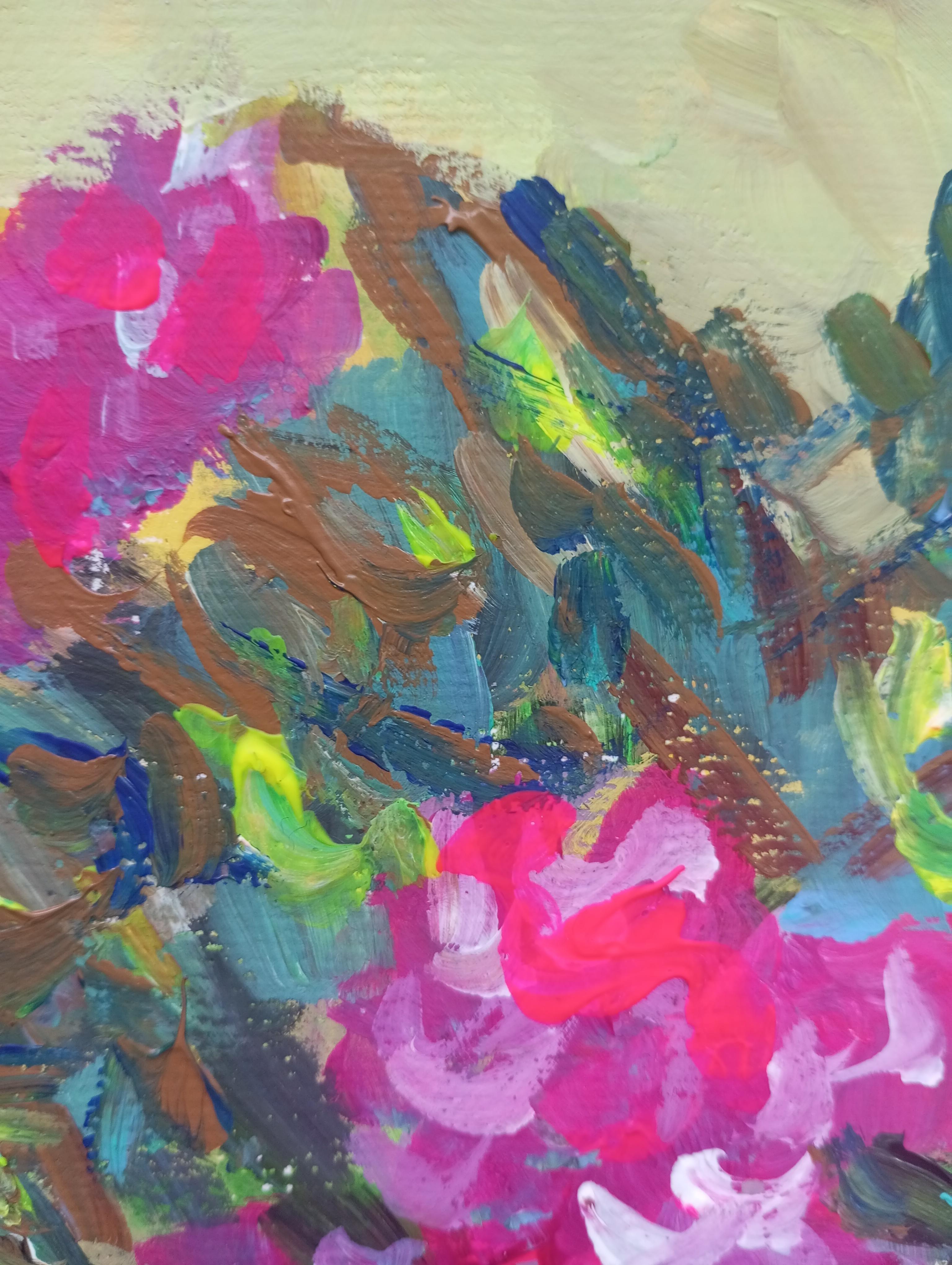 Ccontemporanea arte floreale impressionista in acrilico su carta ispirata a Van Gogh in vendita 11