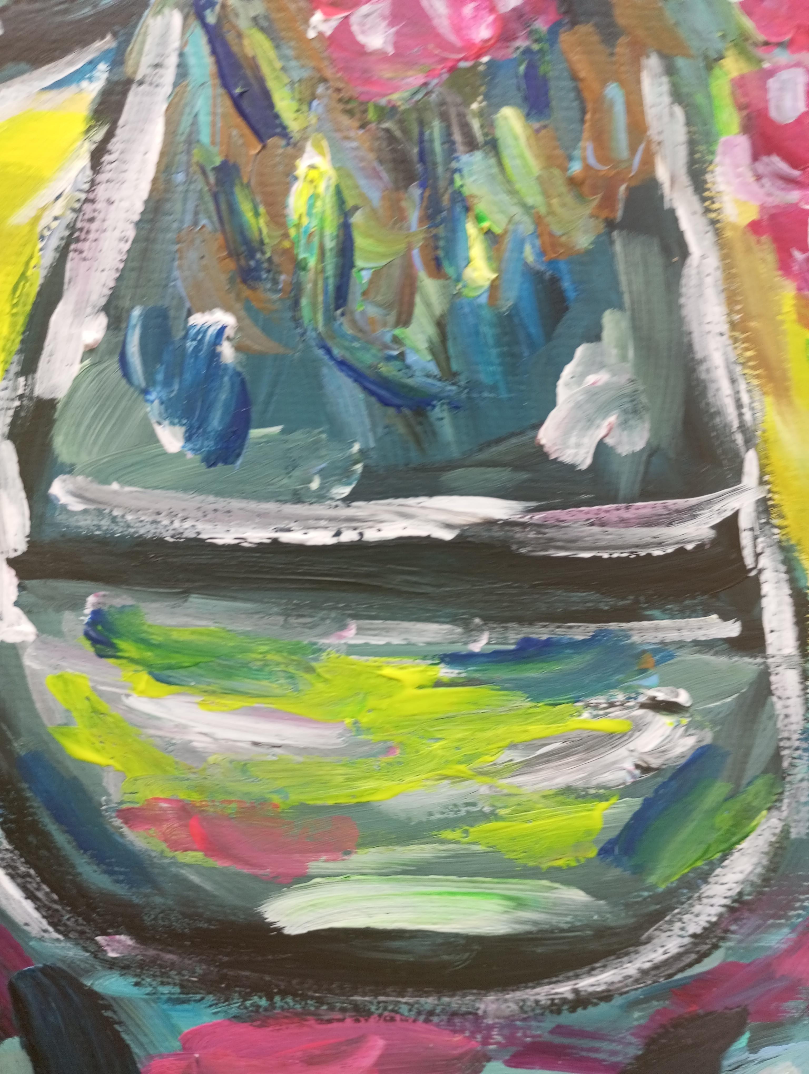 Ccontemporanea arte floreale impressionista in acrilico su carta ispirata a Van Gogh in vendita 13