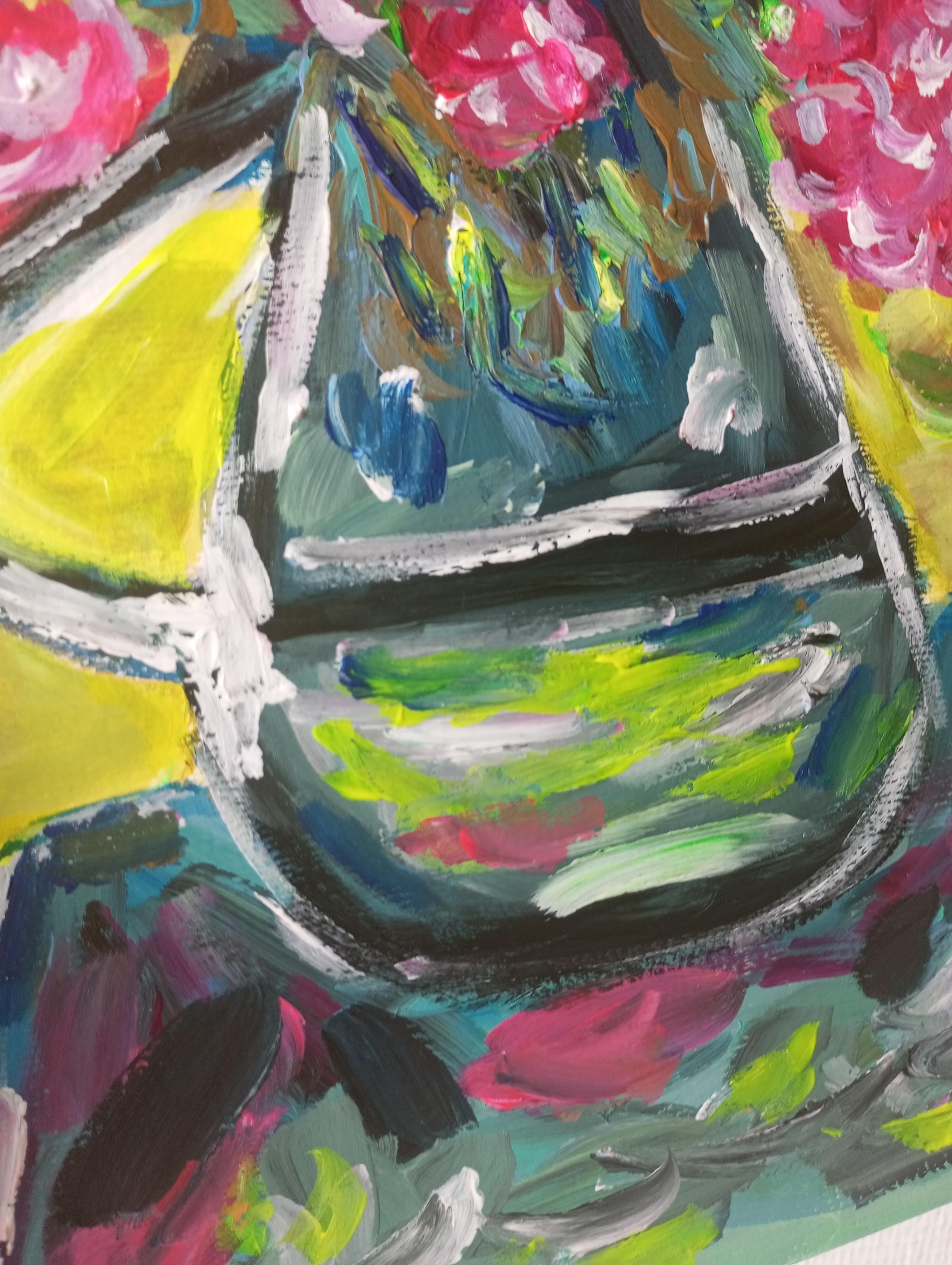 Ccontemporanea arte floreale impressionista in acrilico su carta ispirata a Van Gogh in vendita 4