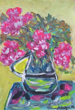 Arte acrílico floral impresionista contemporáneo sobre papel inspirado en Van Gogh