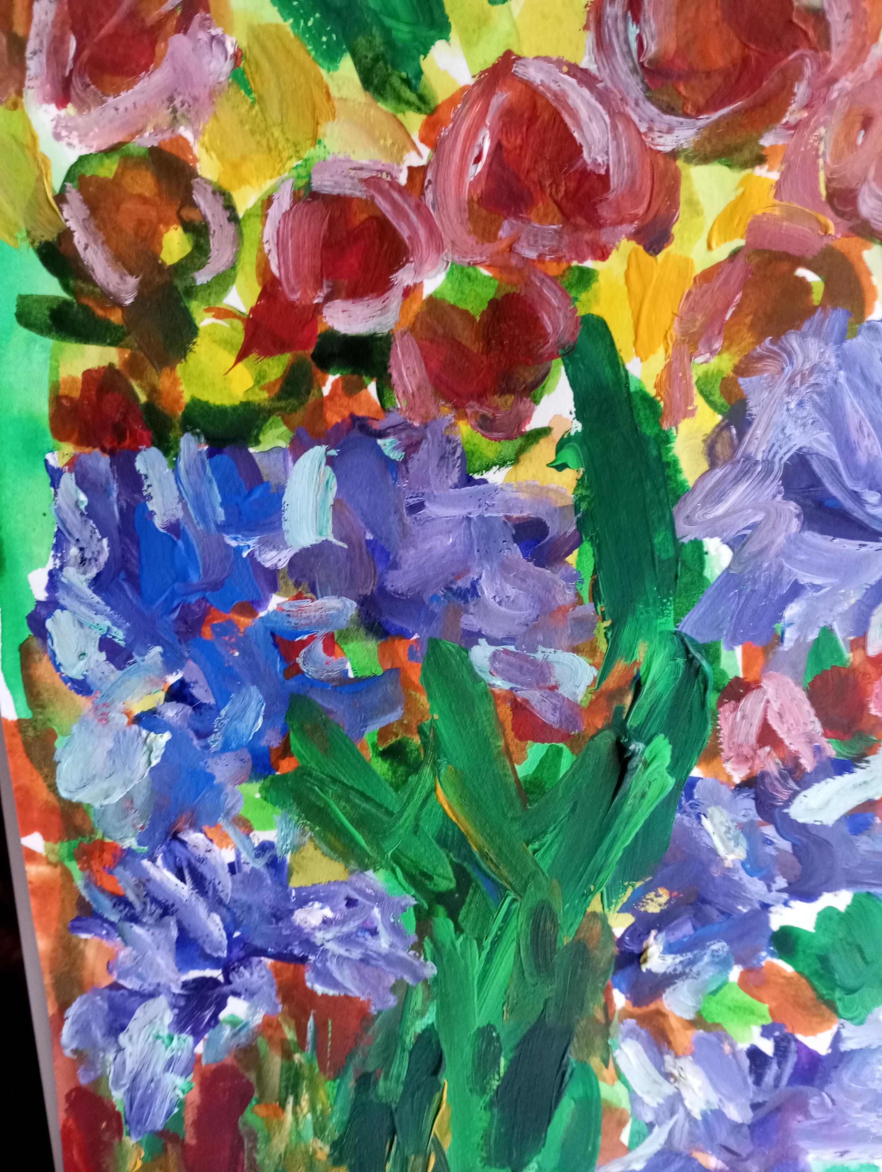 Pintura floral impresionista contemporánea sobre papel 