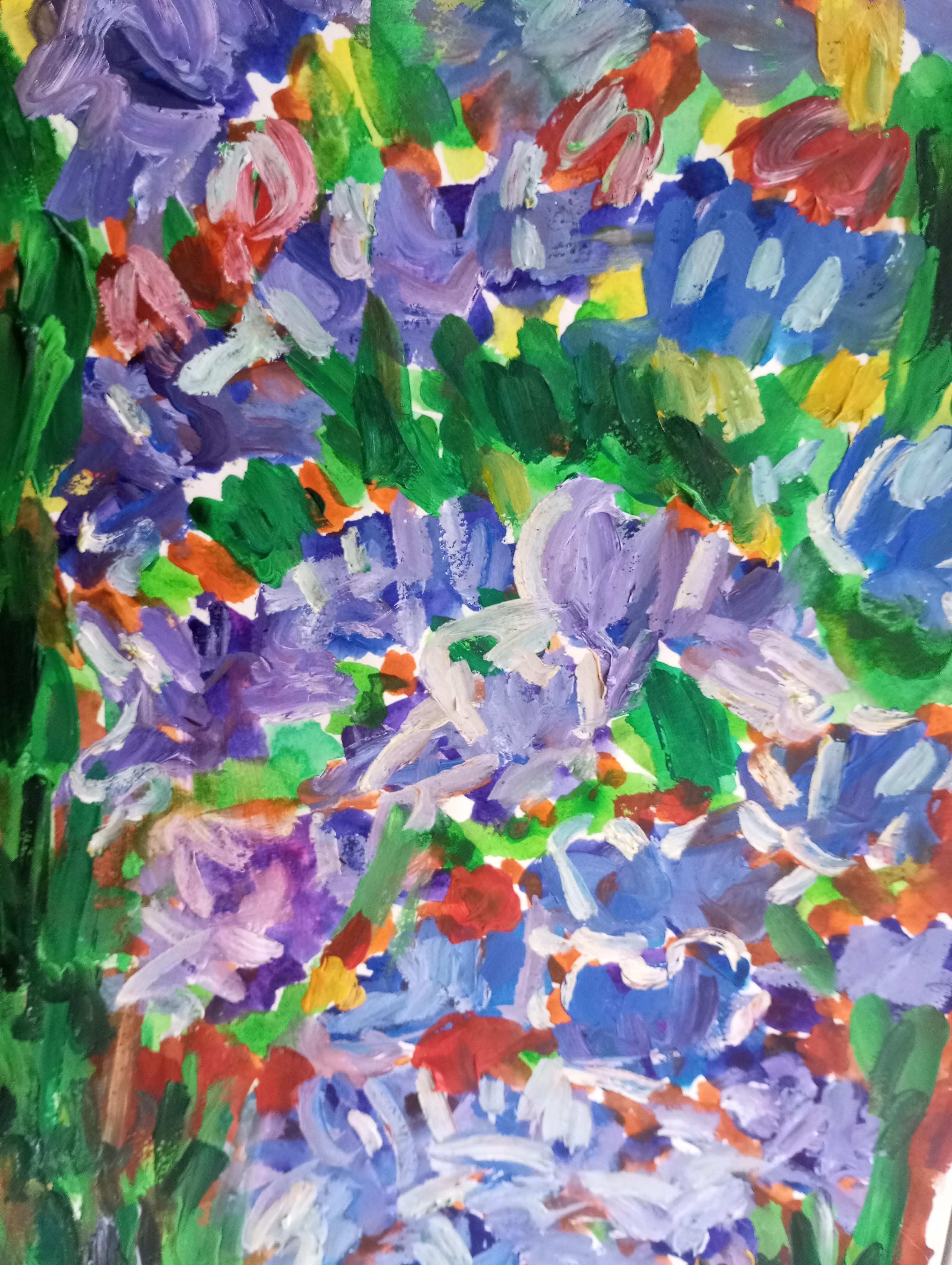 Pintura floral impresionista contemporánea sobre papel 