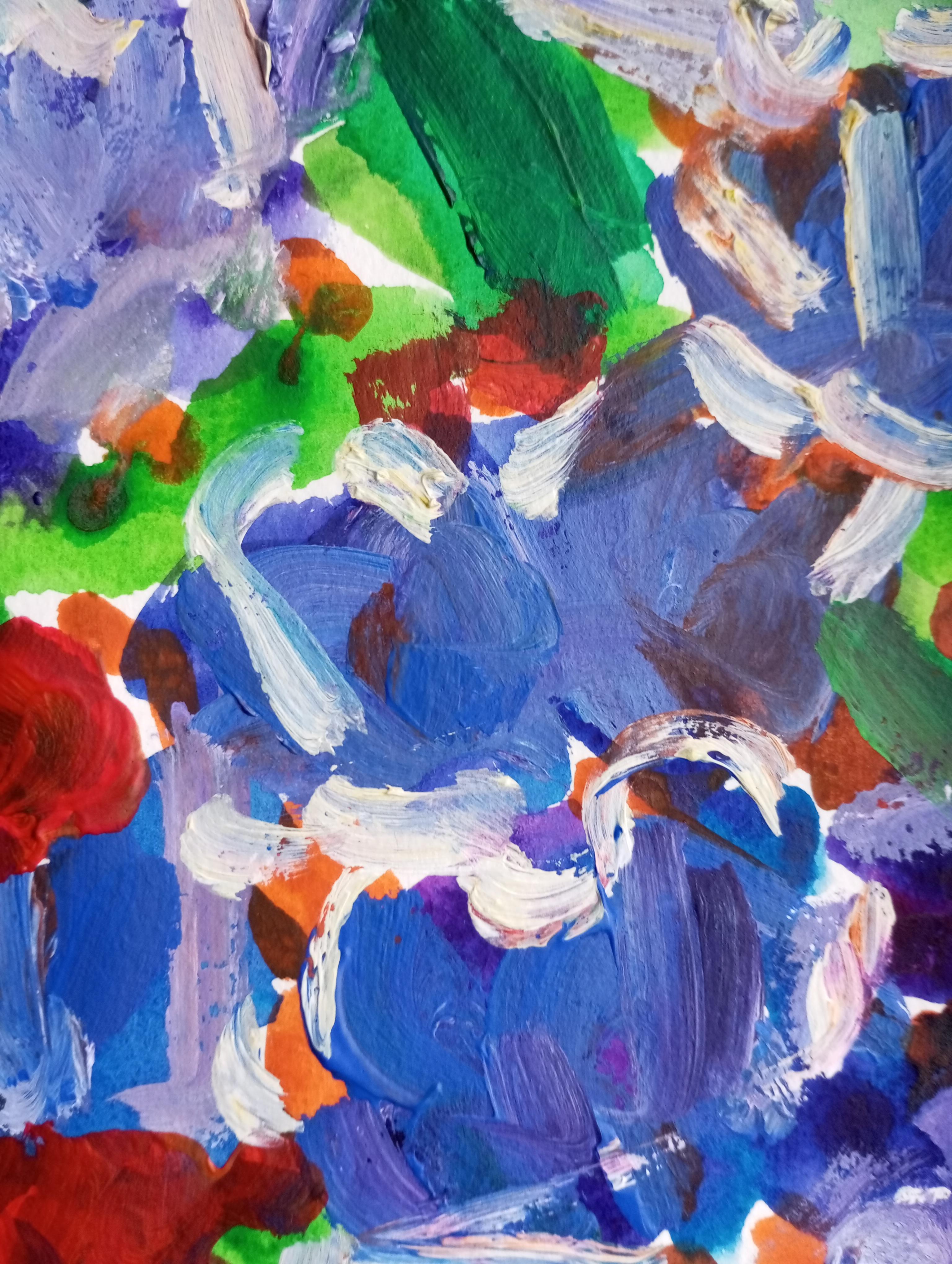 Pintura floral impresionista contemporánea sobre papel 