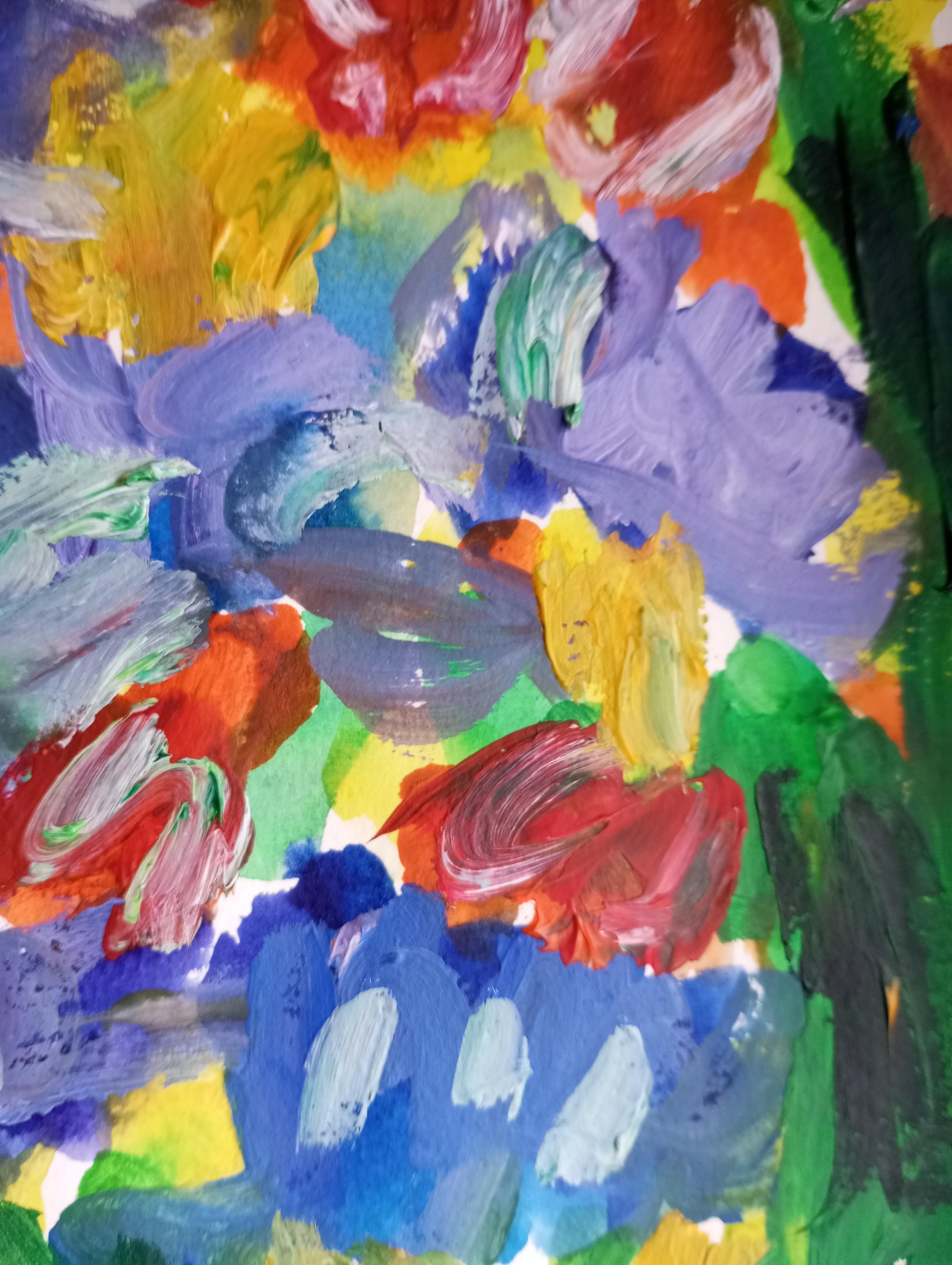 Pintura floral impresionista contemporánea sobre papel 
