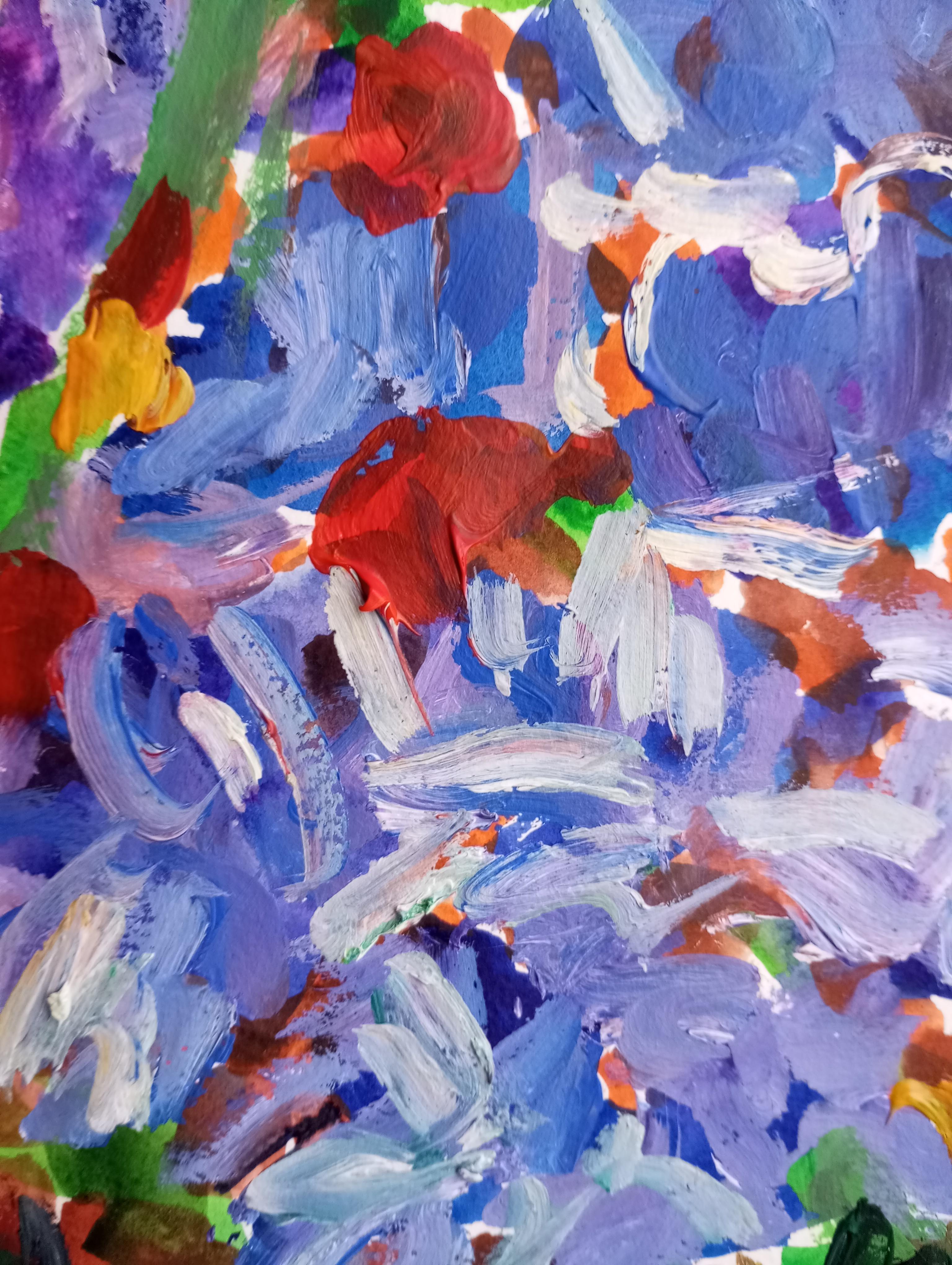 Pintura floral impresionista contemporánea sobre papel 