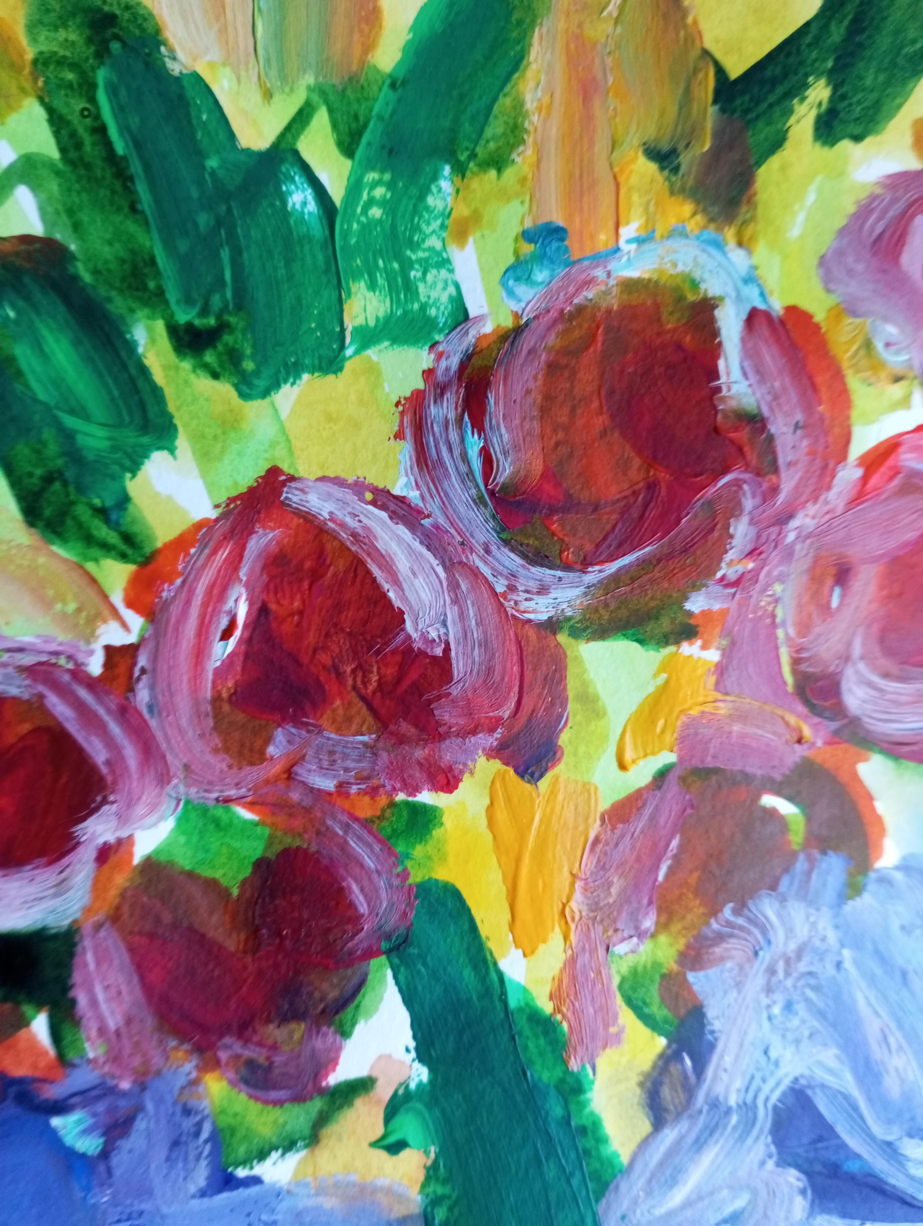 Pintura floral impresionista contemporánea sobre papel 