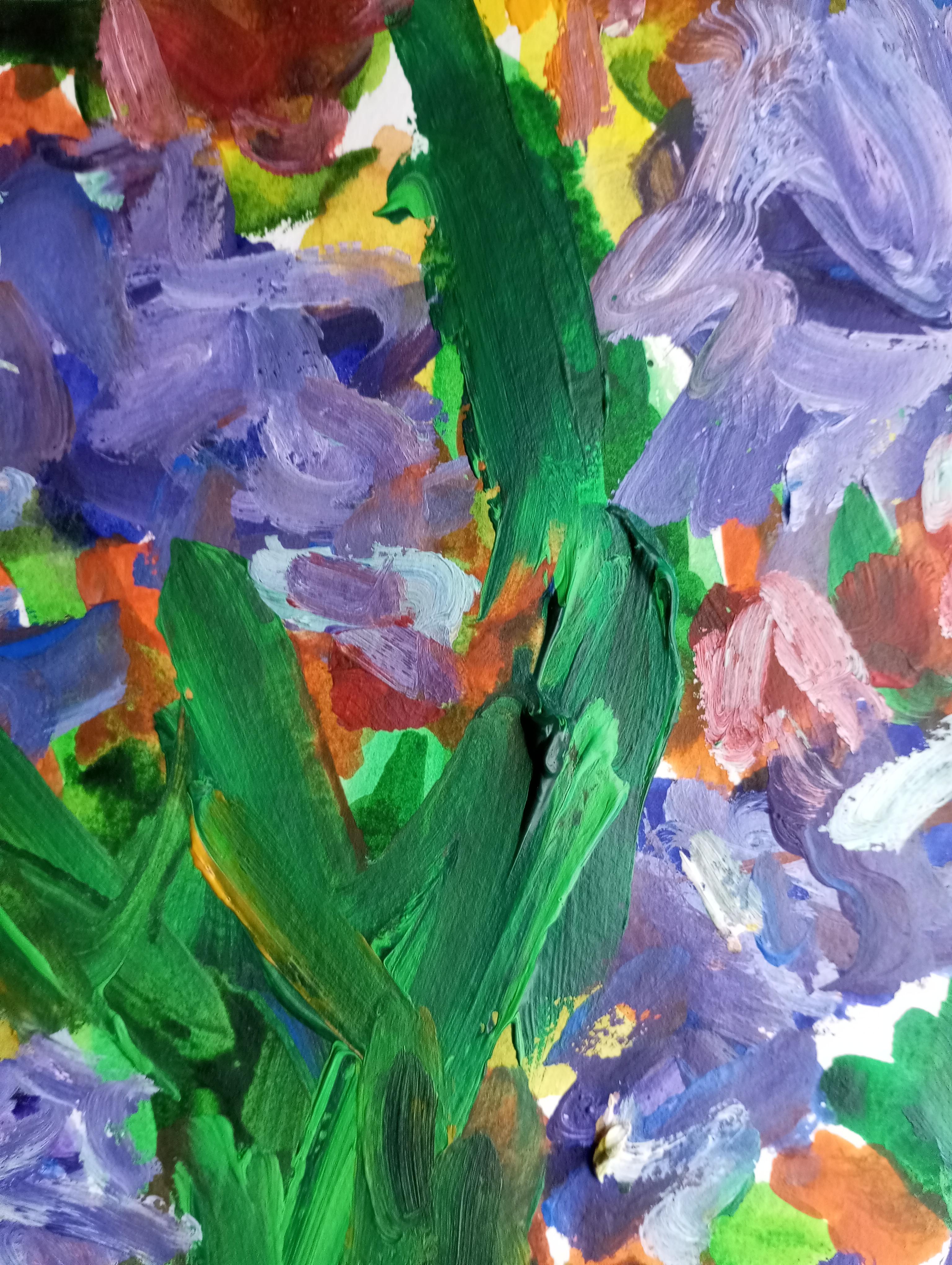 Pintura floral impresionista contemporánea sobre papel 