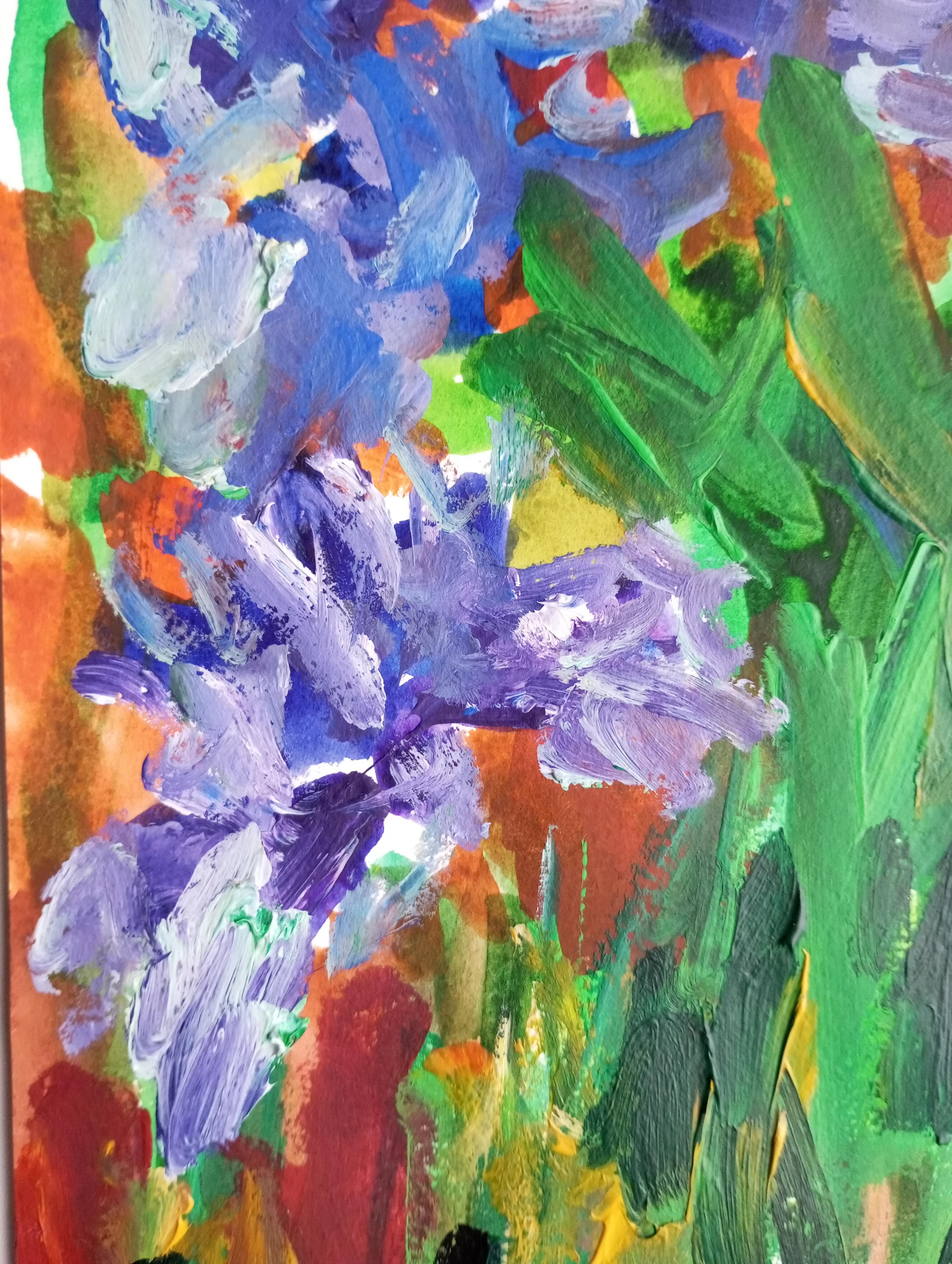 Pintura floral impresionista contemporánea sobre papel 