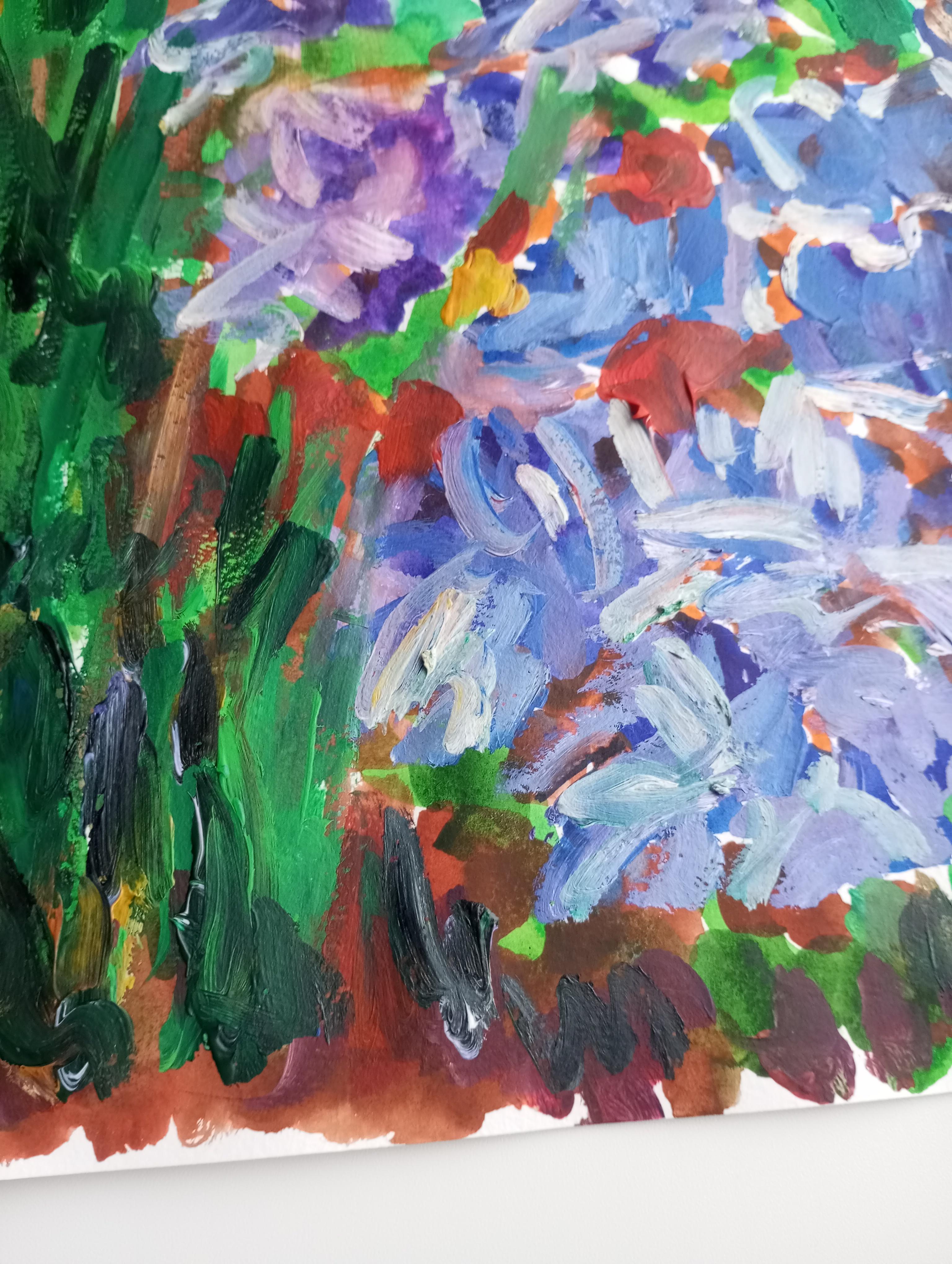 Pintura floral impresionista contemporánea sobre papel 