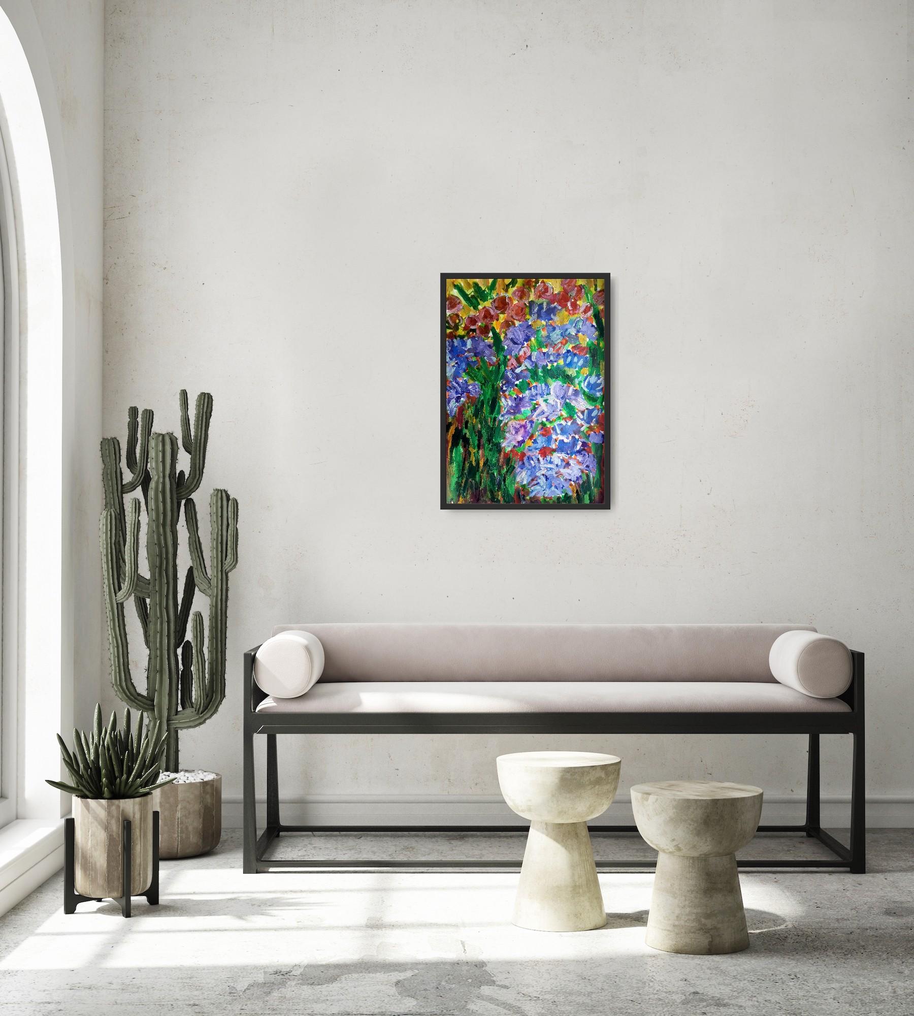 Pintura floral impresionista contemporánea sobre papel 