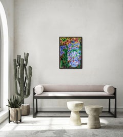 "Blooming Purple Irises" Painting, Contemporary Floral Mixed Media on Paper