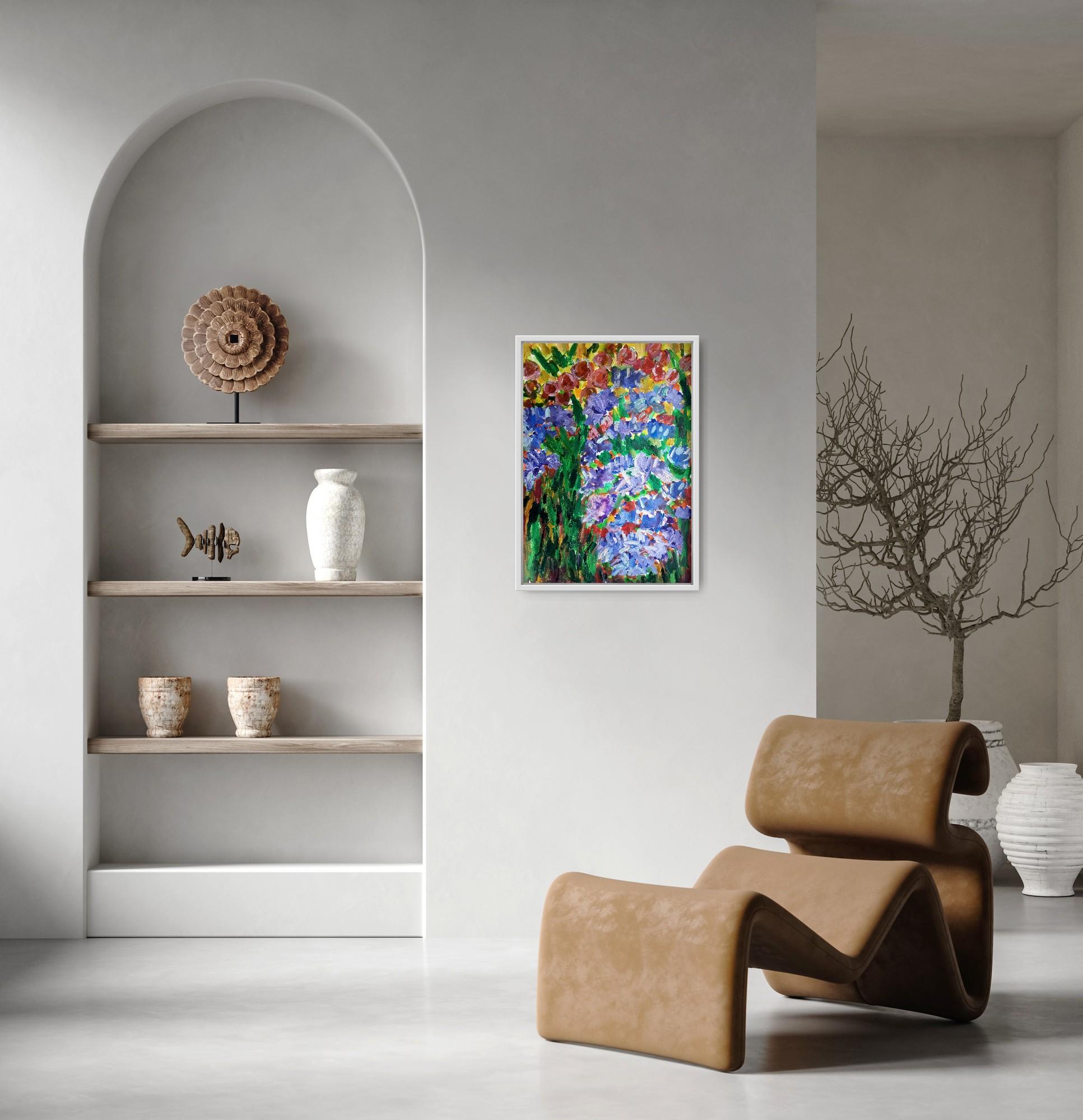 Pintura floral impresionista contemporánea sobre papel 