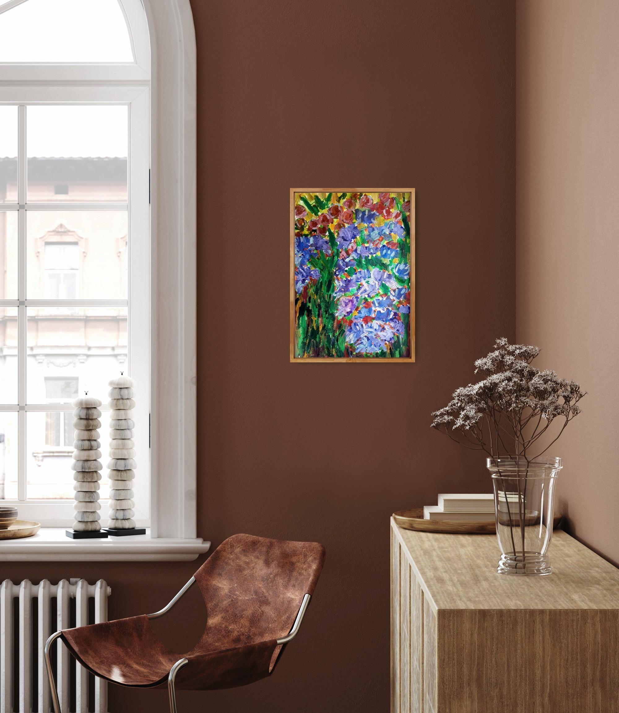 Pintura floral impresionista contemporánea sobre papel 