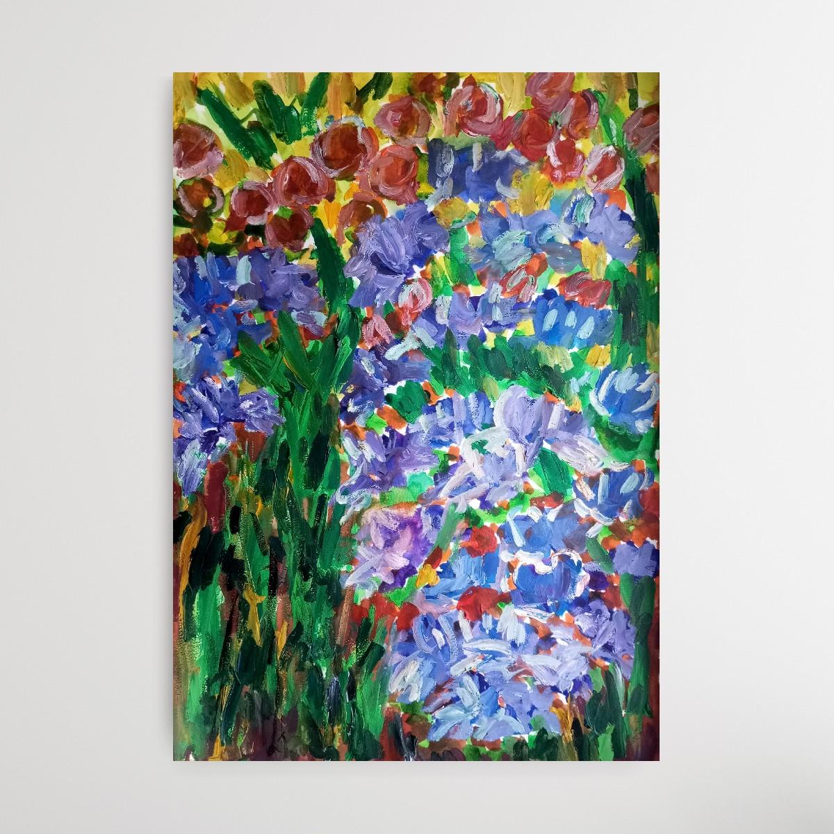 Pintura floral impresionista contemporánea sobre papel 