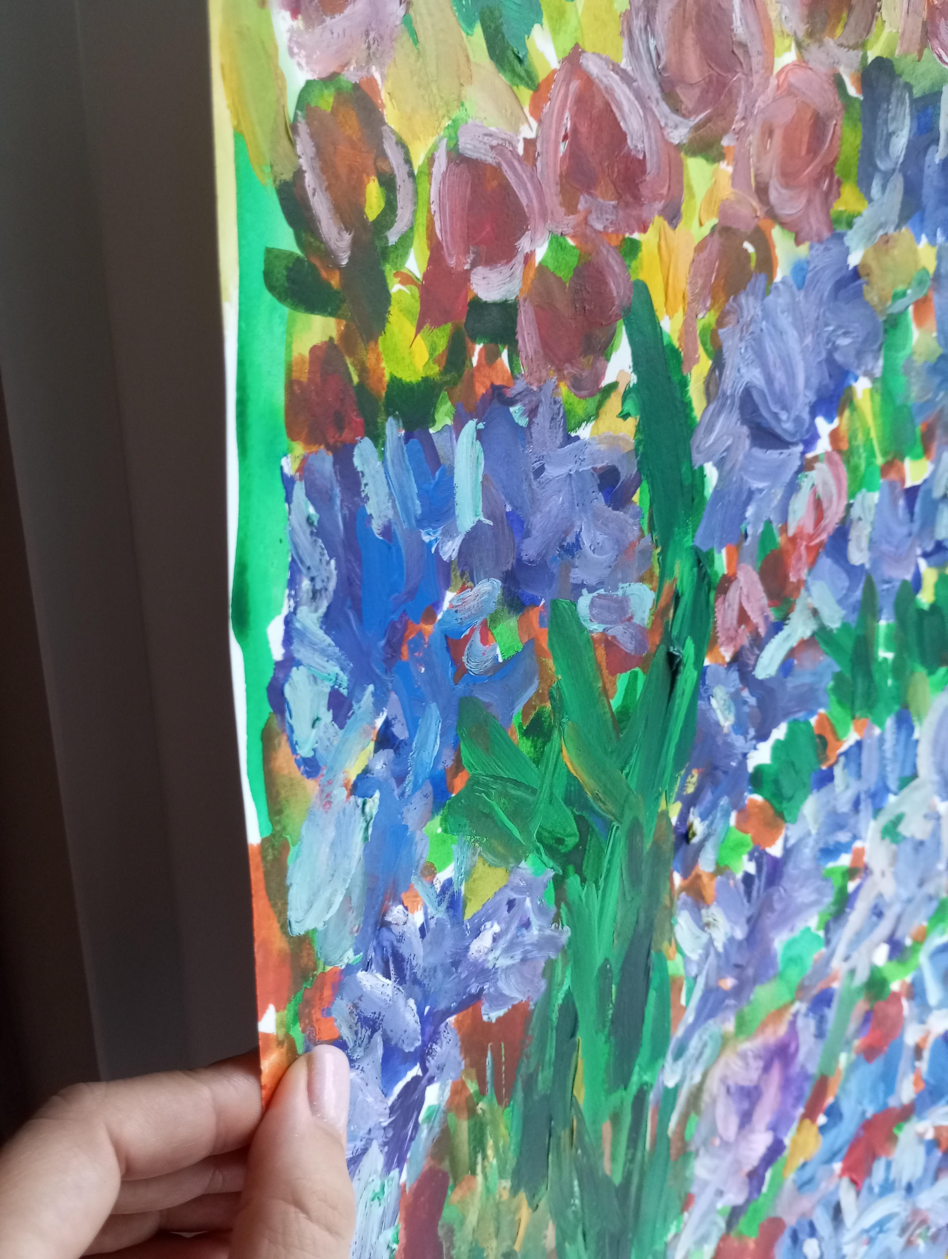 Pintura floral impresionista contemporánea sobre papel 