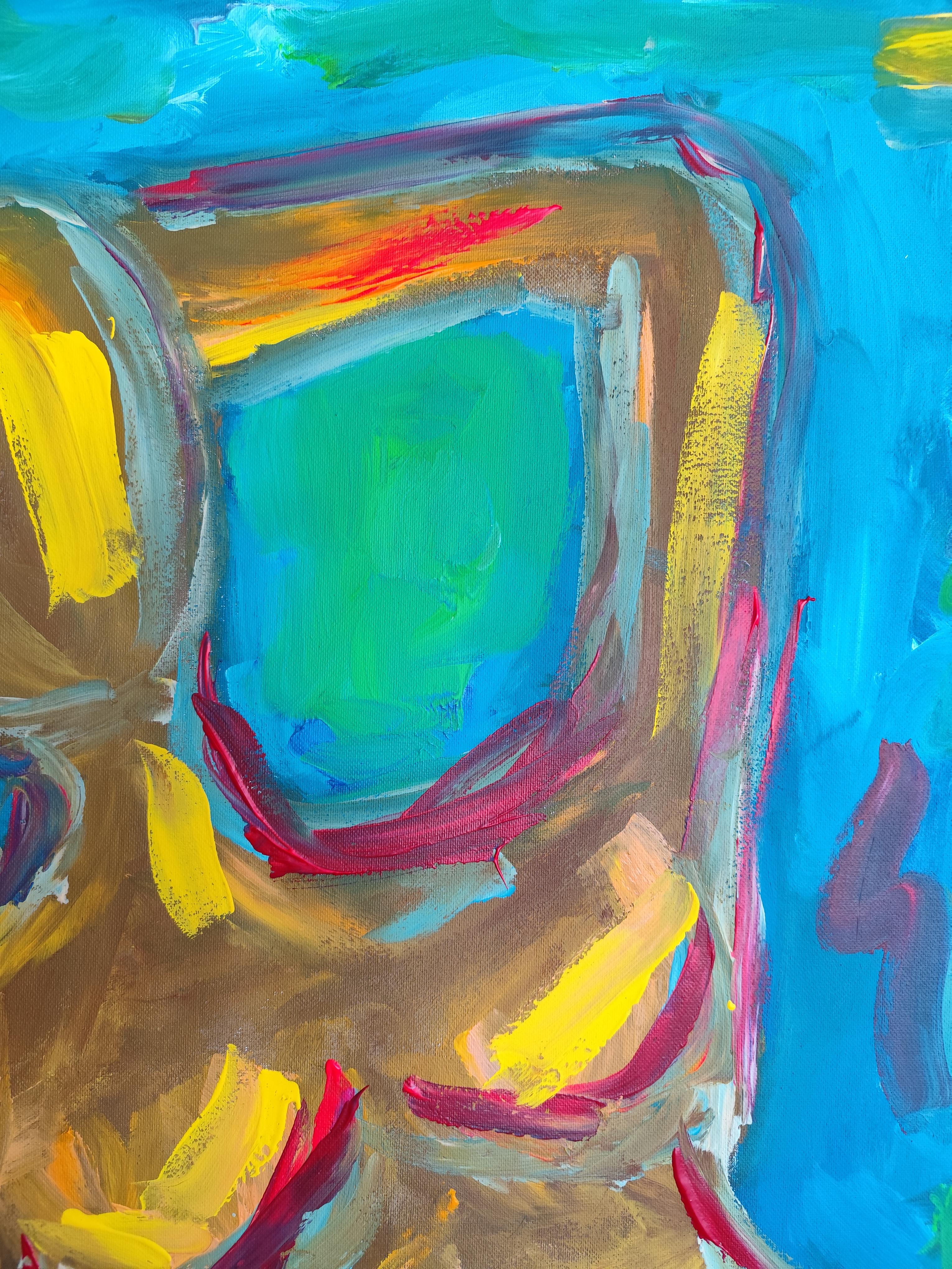 Mujer expresiva contemporánea sin rostro pintura acrílica sobre lienzo de lino en venta 8