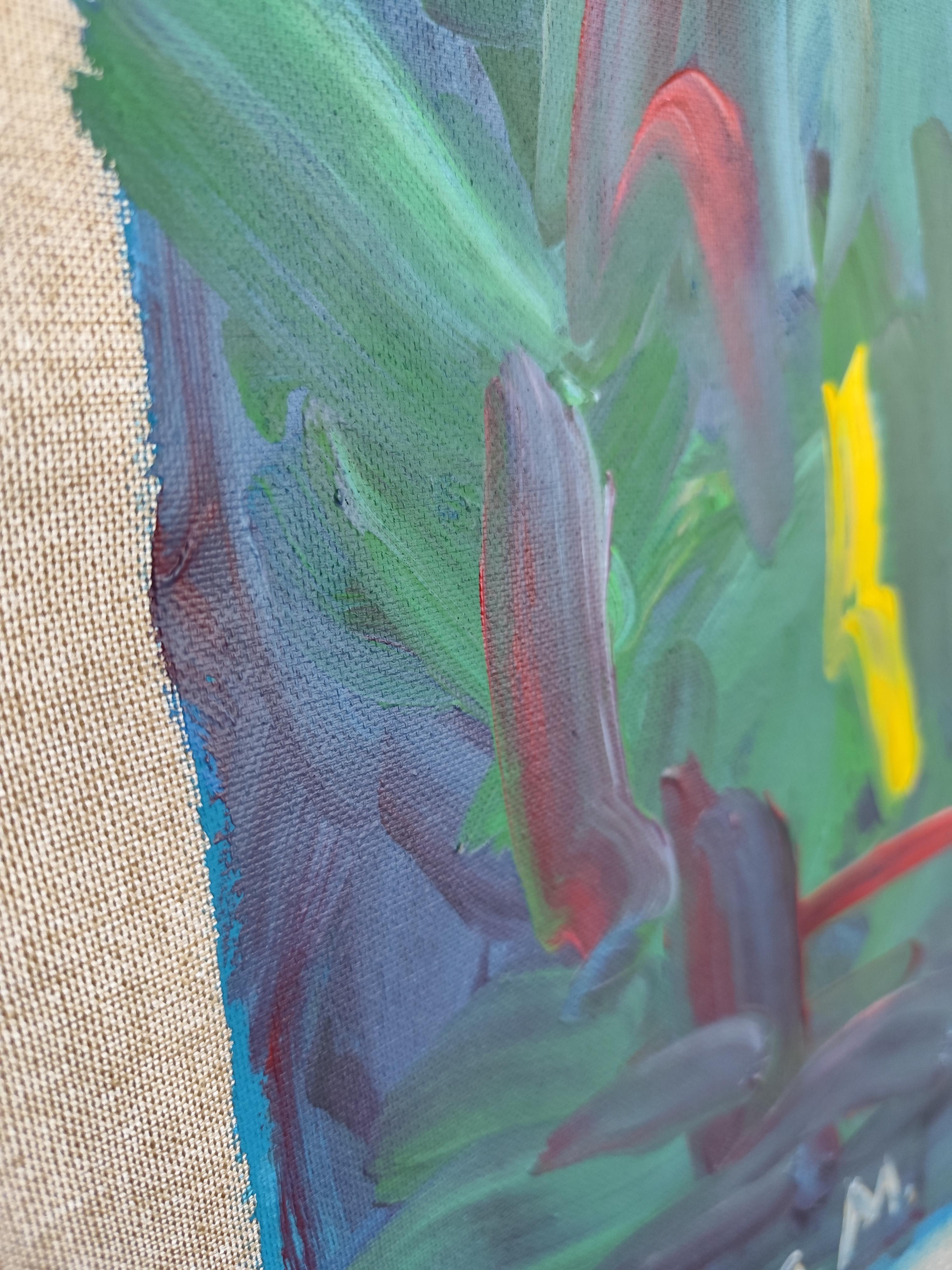 Mujer expresiva contemporánea sin rostro pintura acrílica sobre lienzo de lino en venta 11