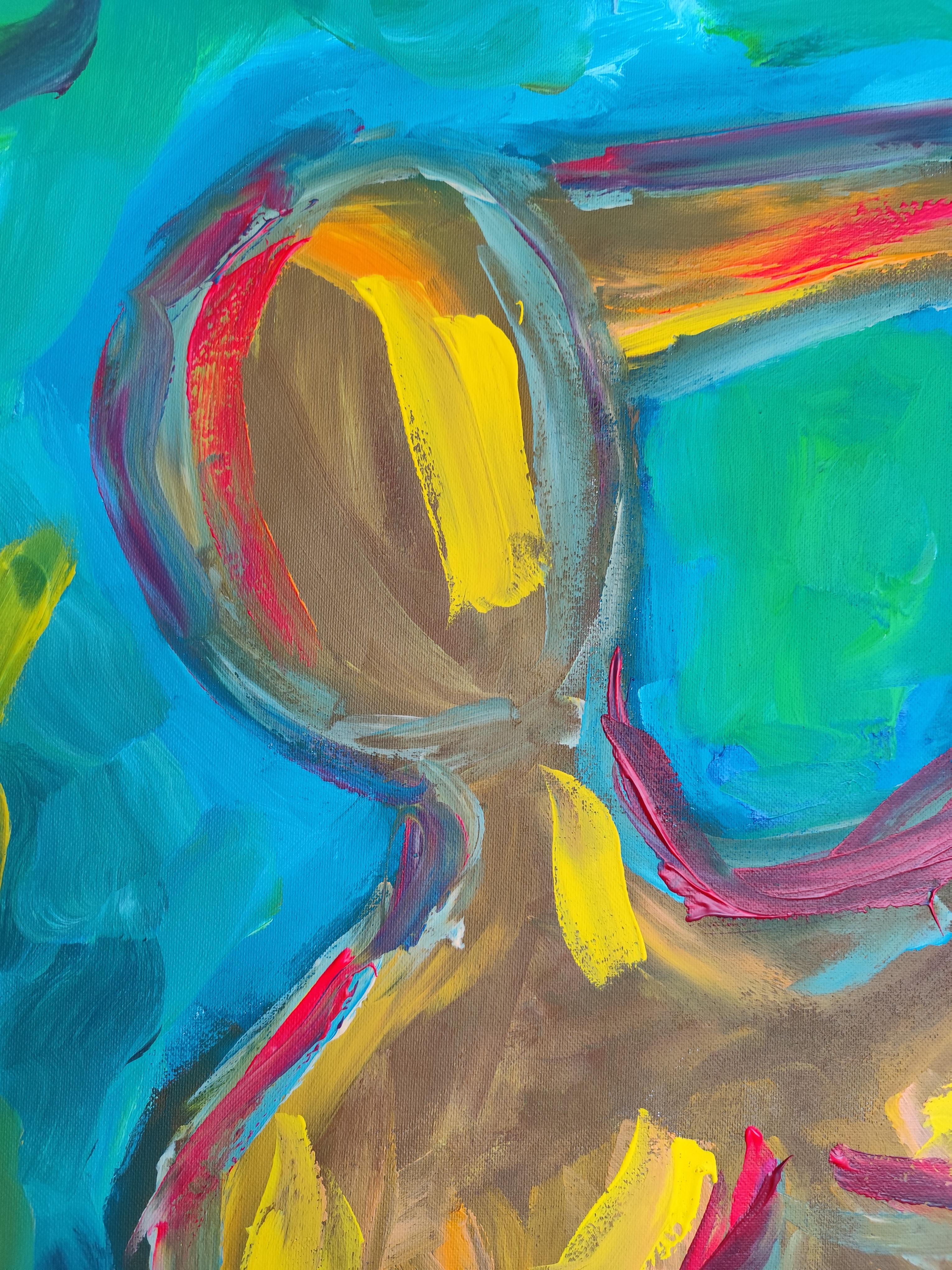 Mujer expresiva contemporánea sin rostro pintura acrílica sobre lienzo de lino en venta 14
