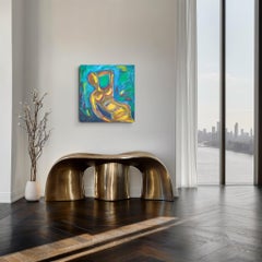 Contemporary expressive faceless woman acrylic paintung on linen canvas