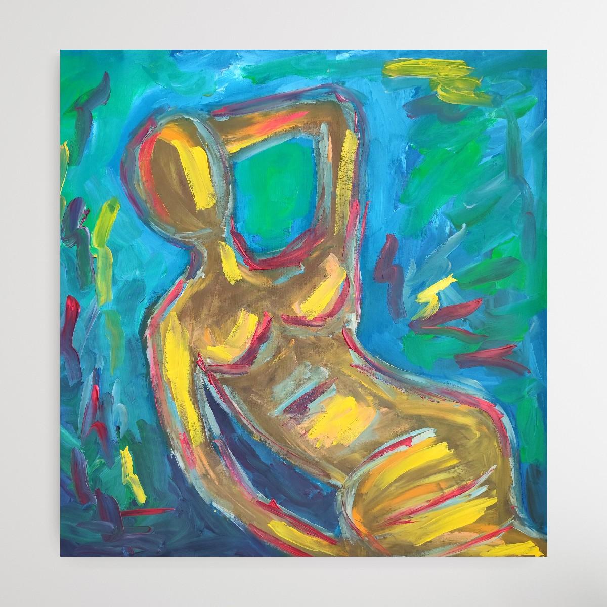 Mujer expresiva contemporánea sin rostro pintura acrílica sobre lienzo de lino en venta 3