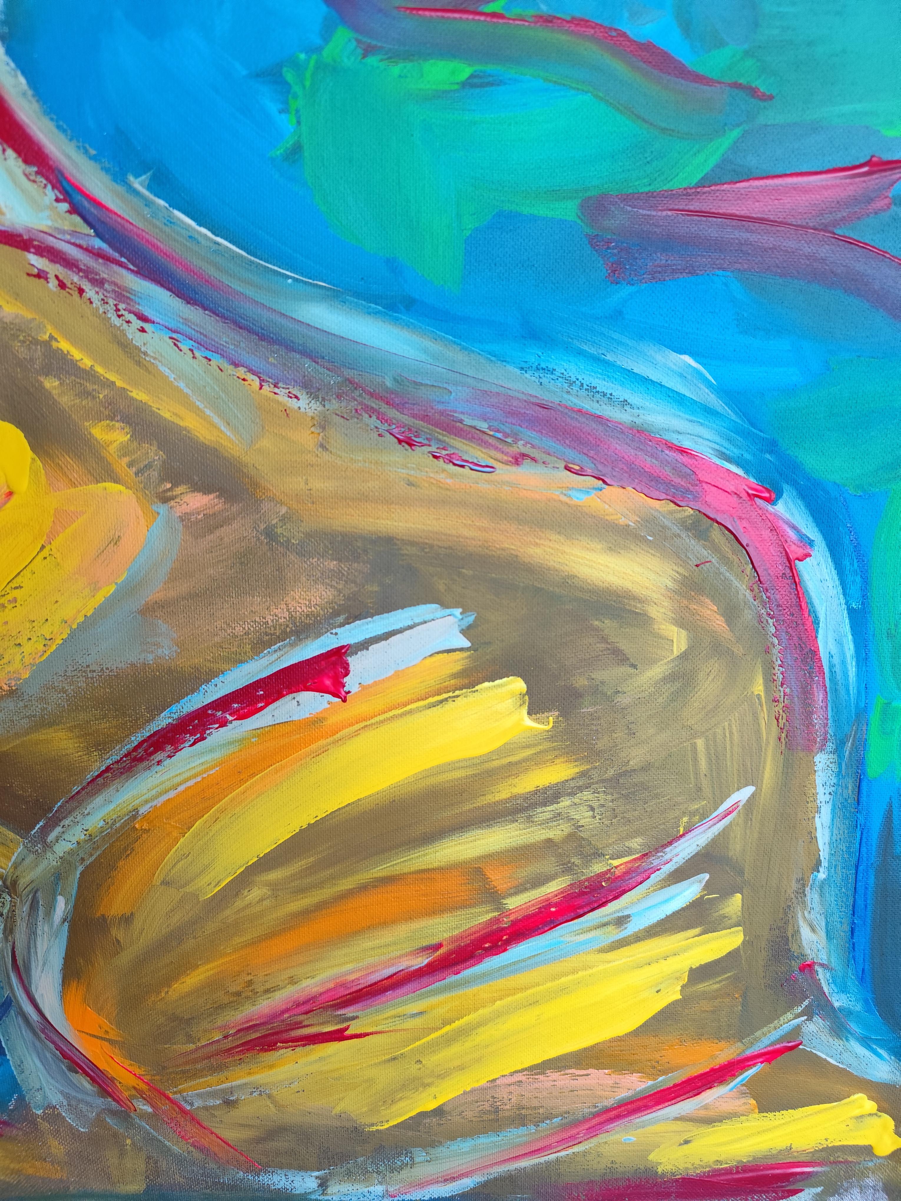 Mujer expresiva contemporánea sin rostro pintura acrílica sobre lienzo de lino en venta 4