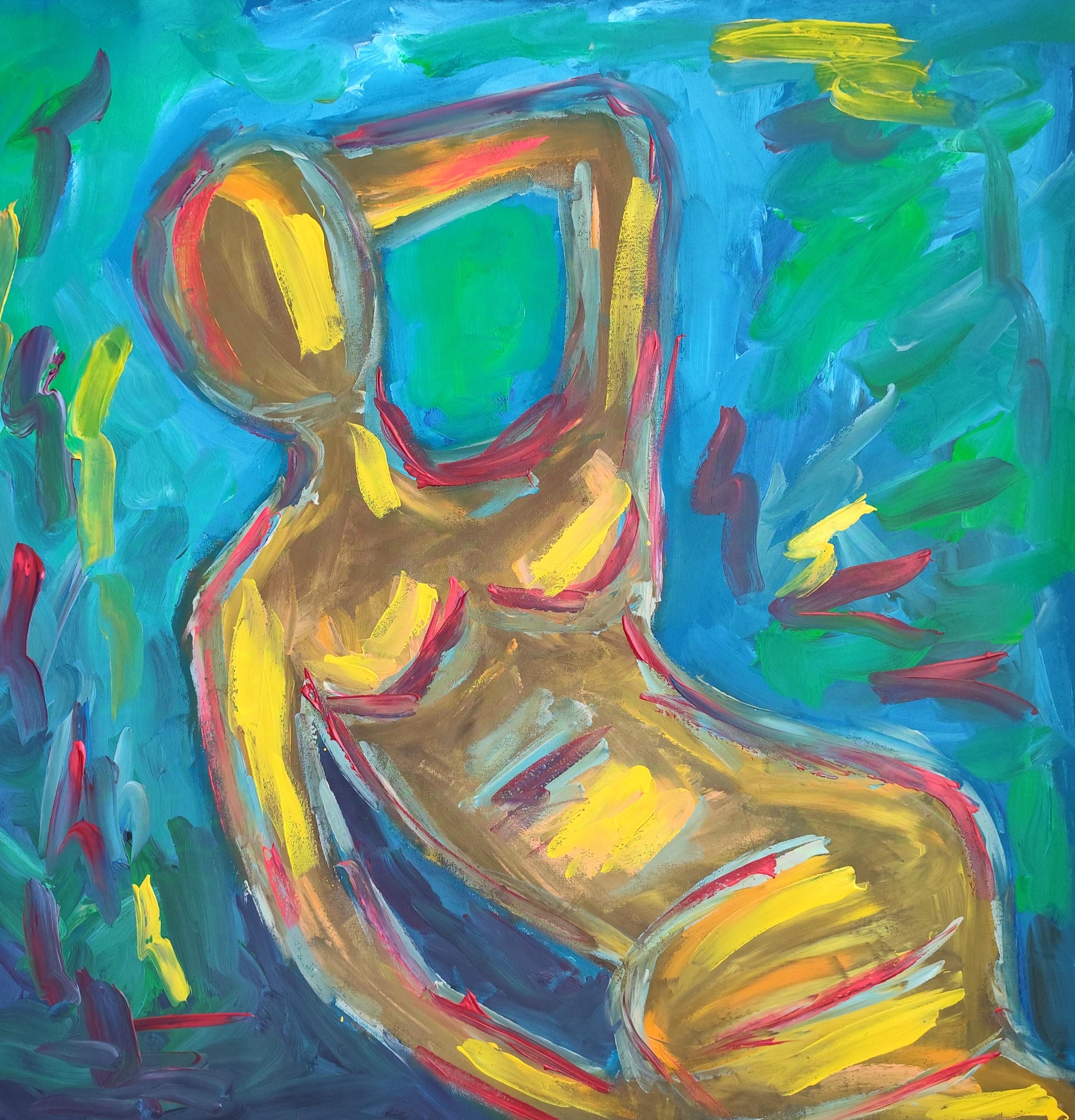 Contemporary expressive faceless woman acrylic paintung on linen canvas