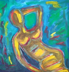 Contemporary expressive faceless woman acrylic paintung on linen canvas