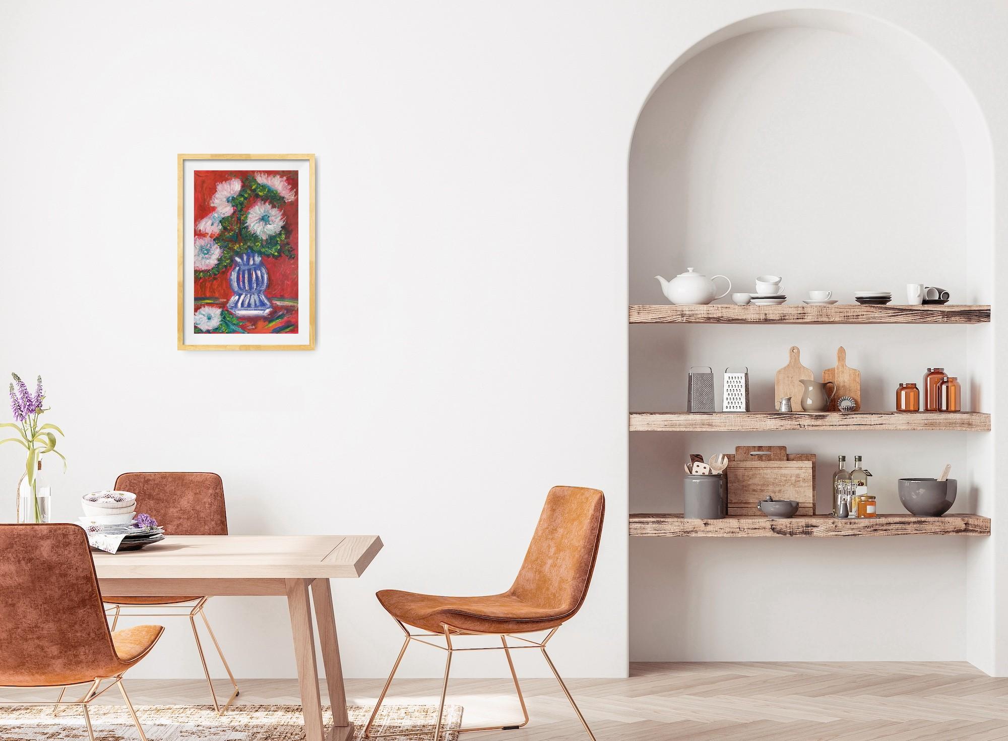 Questo quadro floreale contemporaneo e vivido 