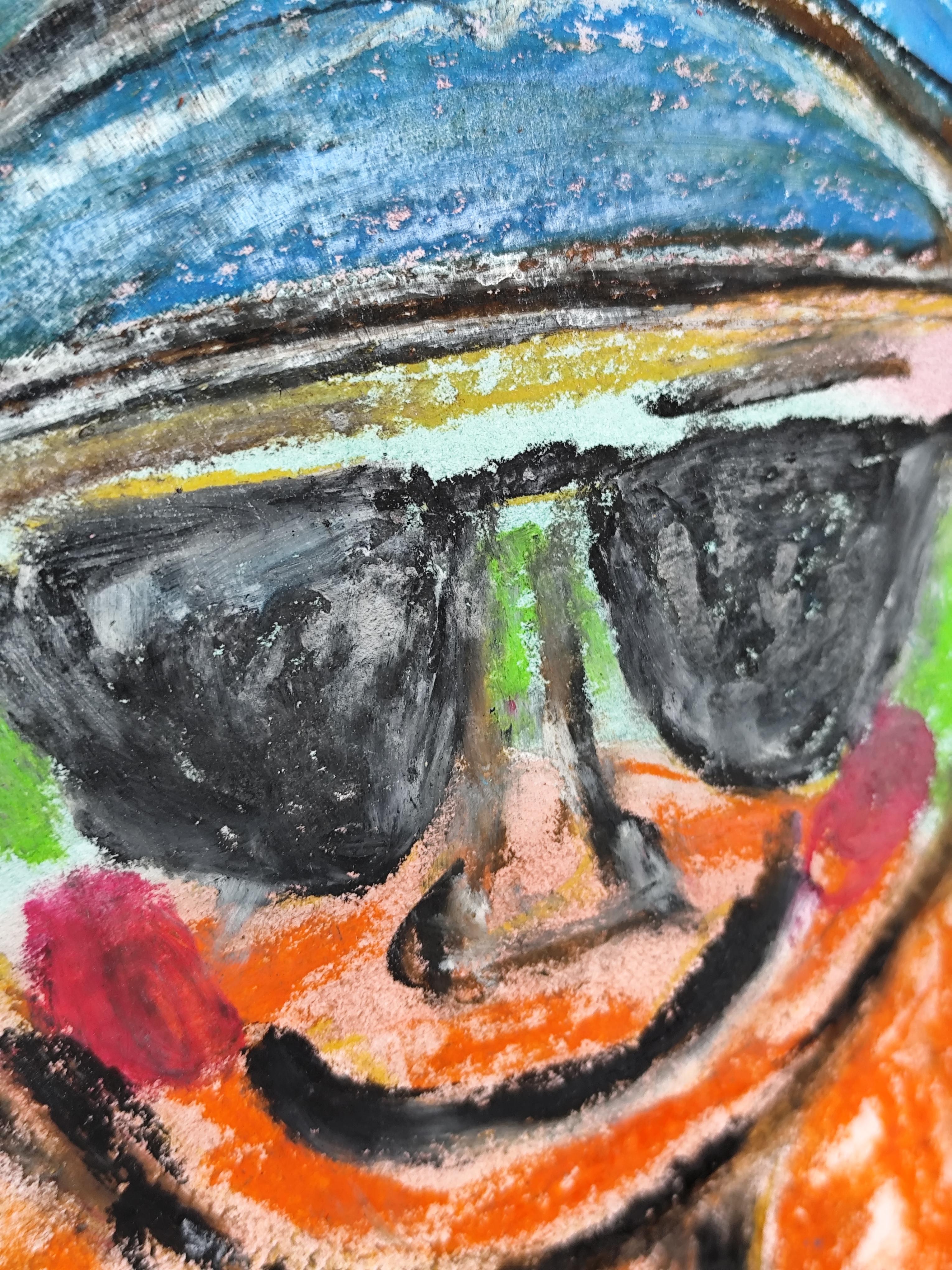 Pittura pop art naif a pastello su carta 