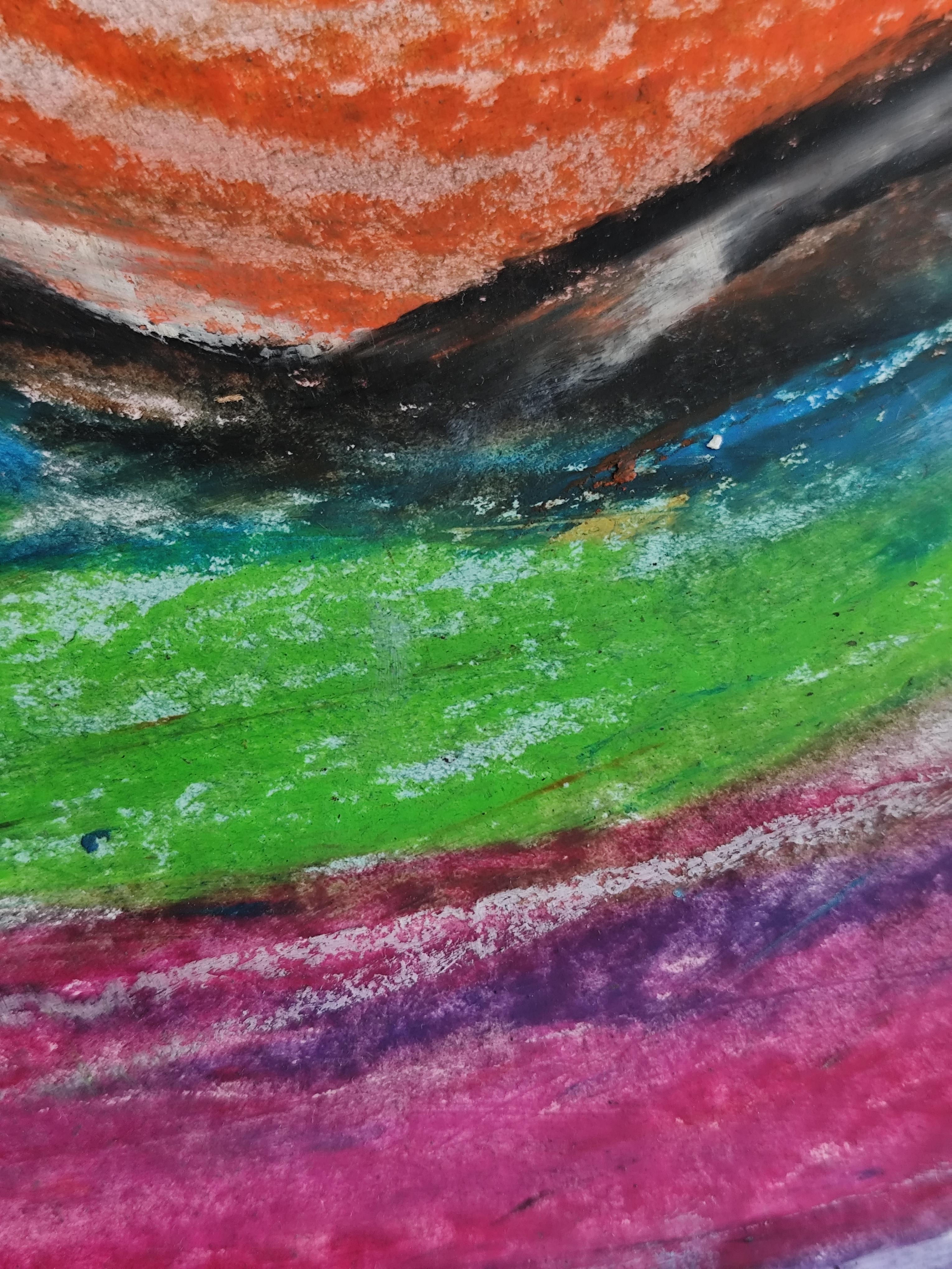 Pittura pop art naif a pastello su carta 