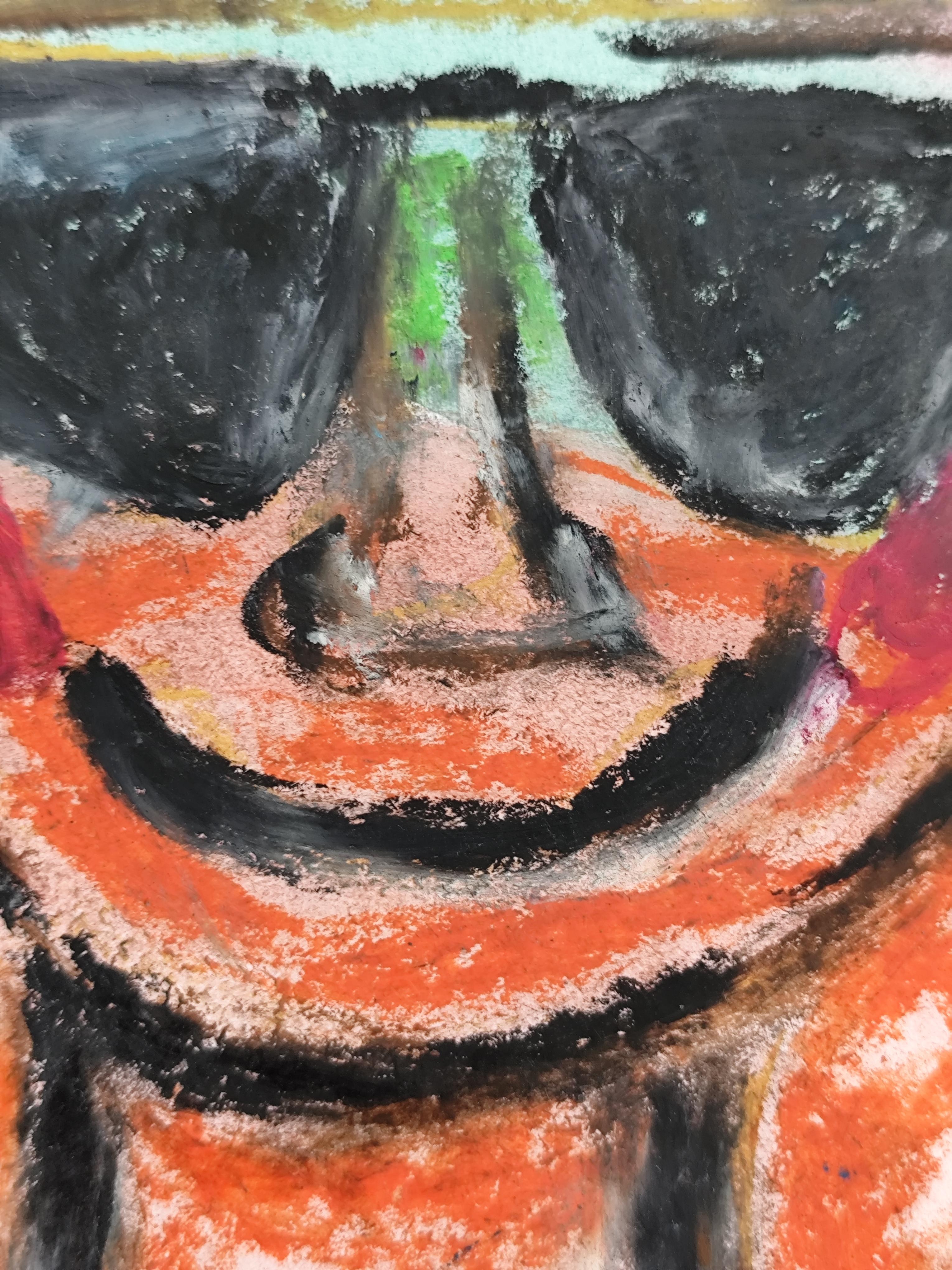 Pittura pop art naif a pastello su carta 