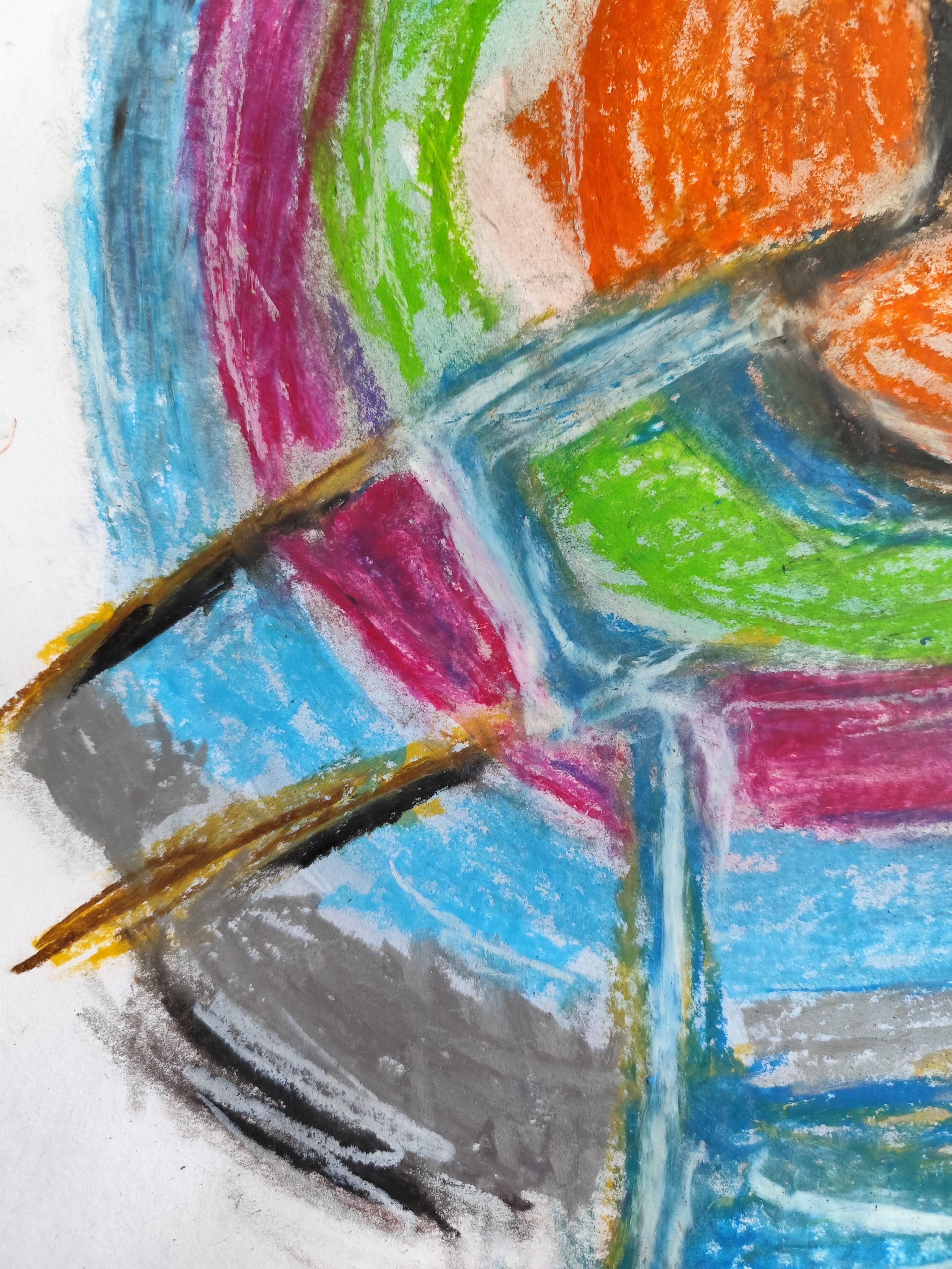 Pittura pop art naif a pastello su carta 