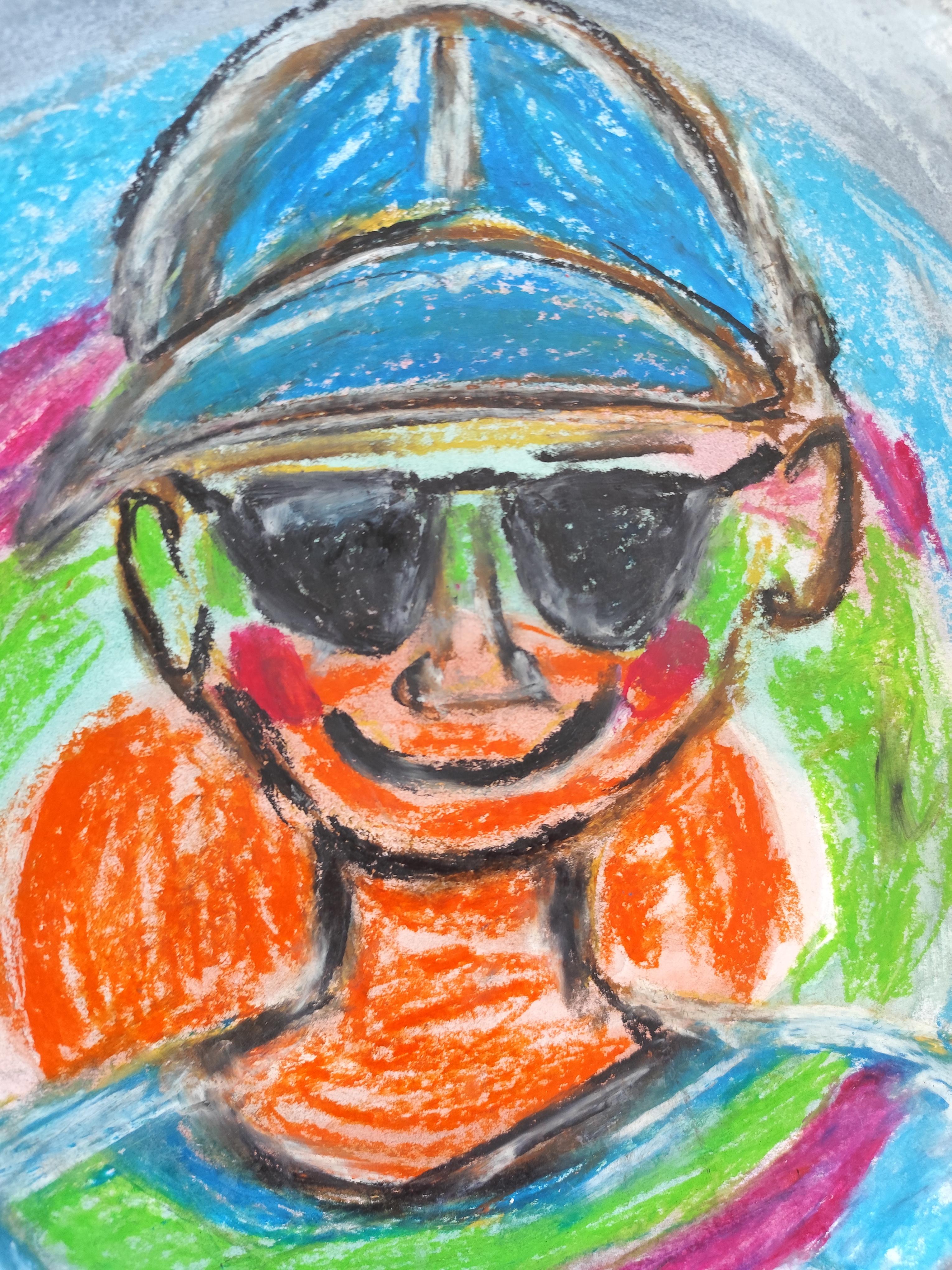 Pittura pop art naif a pastello su carta 
