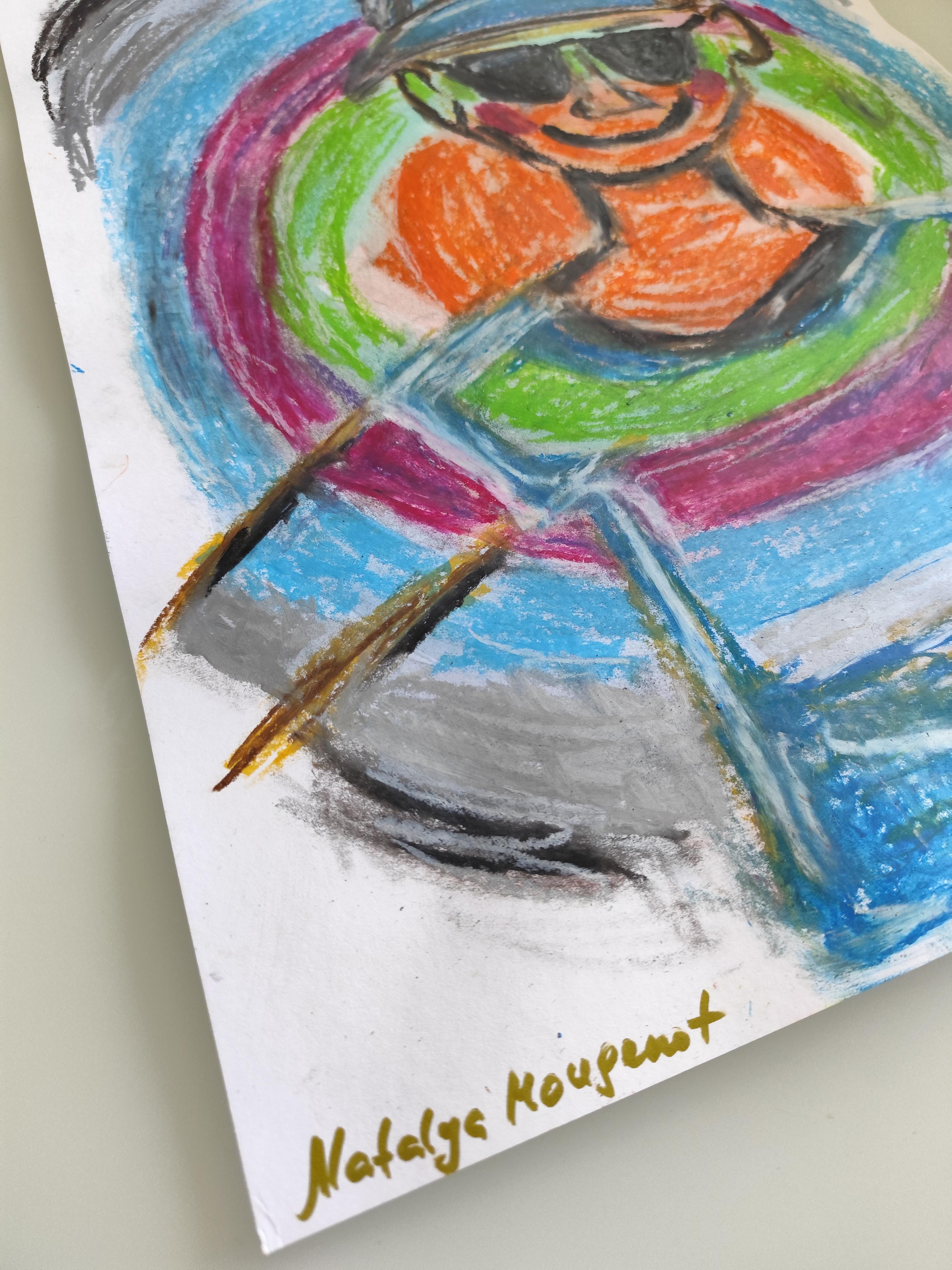 Pittura pop art naif a pastello su carta 