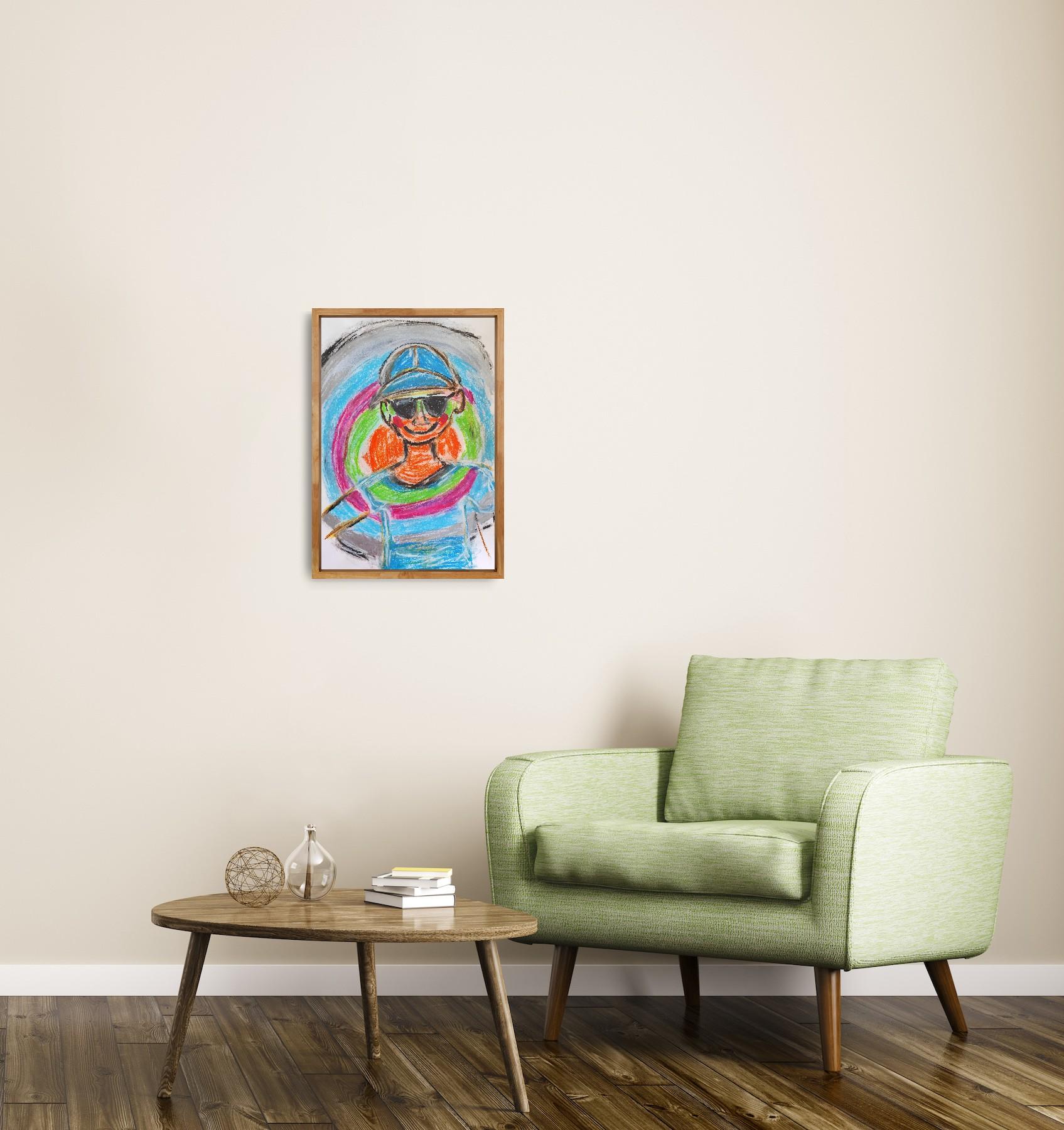 Pittura pop art naif a pastello su carta 