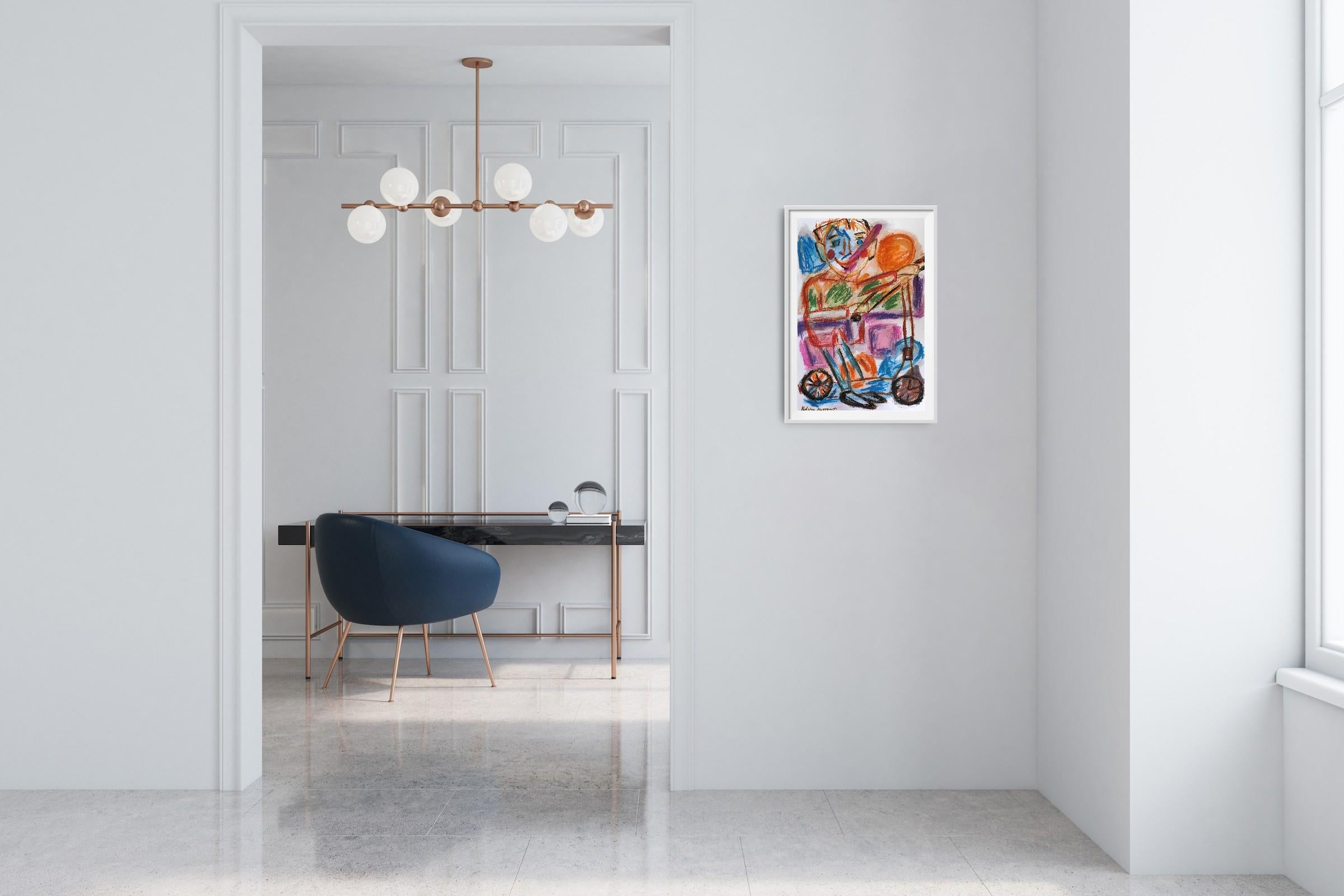Espressiva pittura pop art naif a pastello su carta  