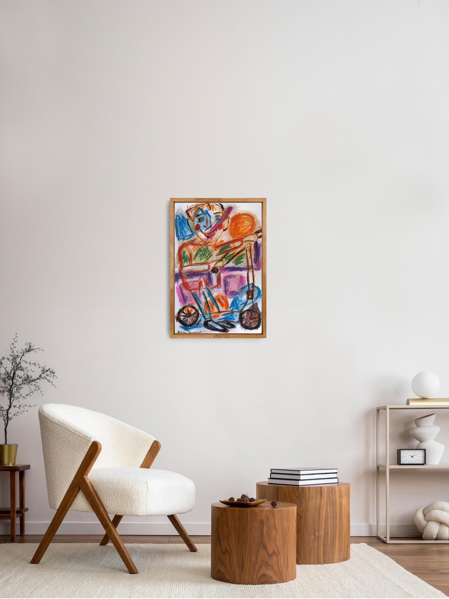 Espressiva pittura pop art naif a pastello su carta  