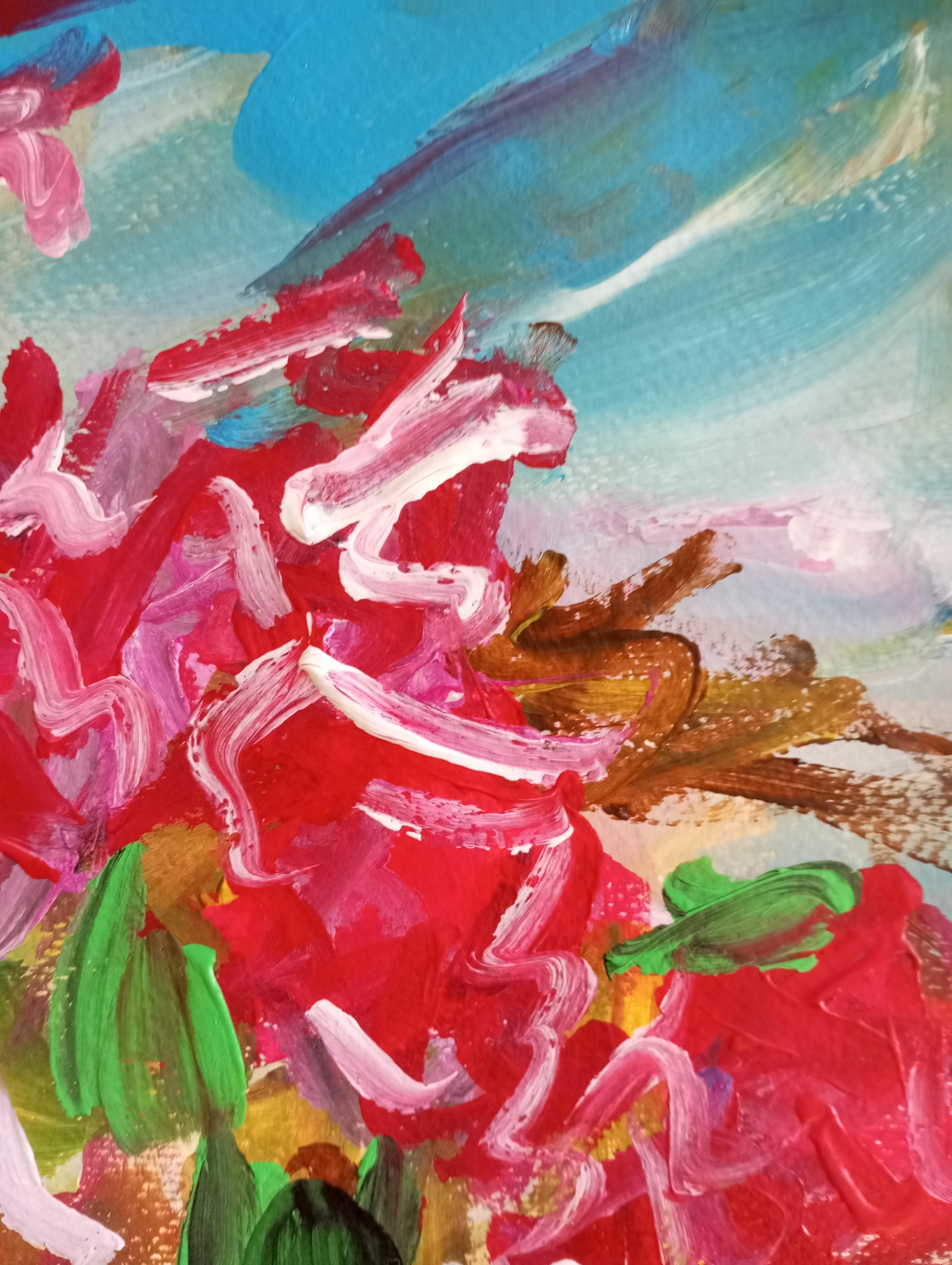 Naturaleza muerta contemporánea expresiva pintura acrílica sobre papel 