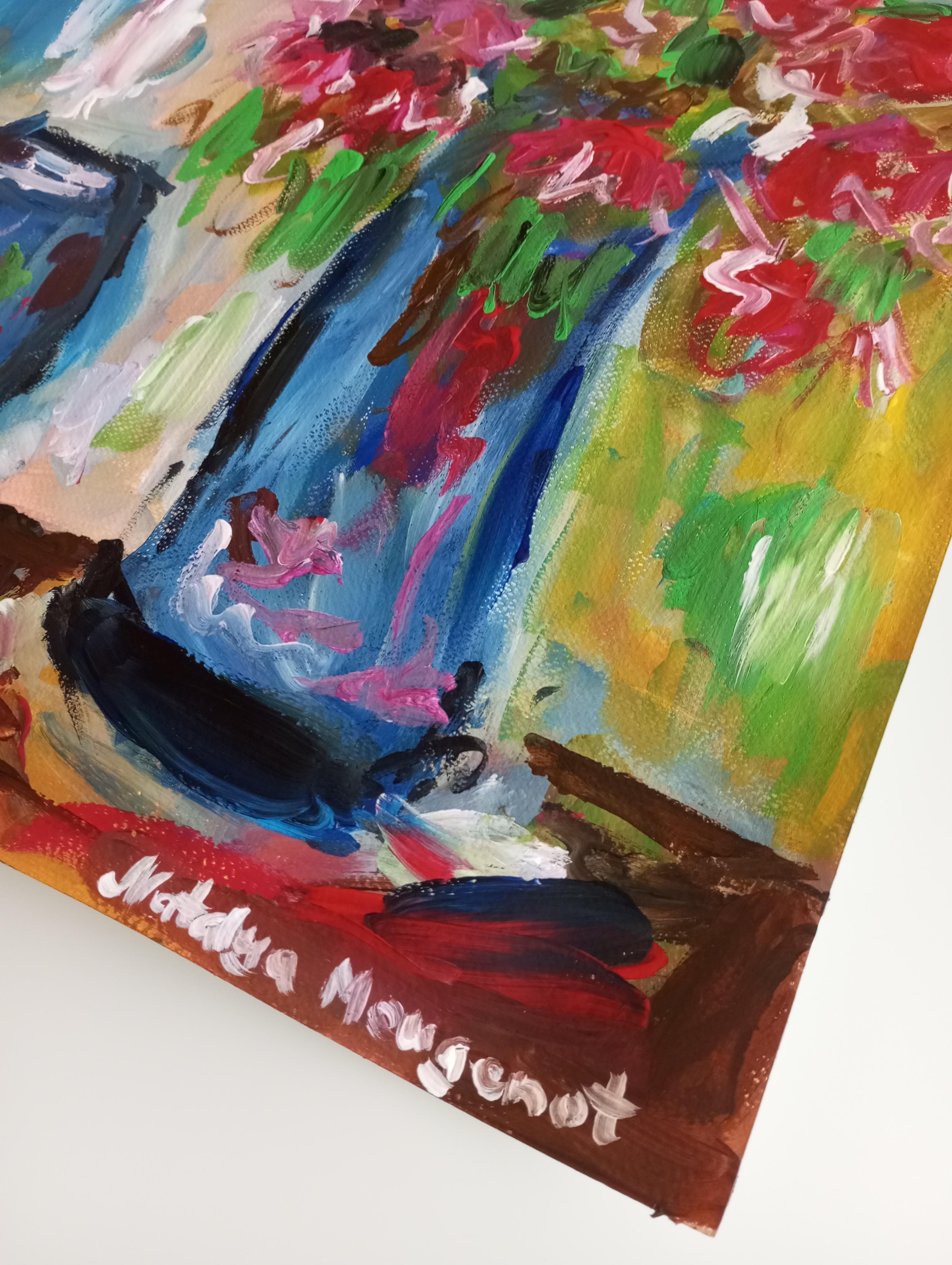 Naturaleza muerta contemporánea expresiva pintura acrílica sobre papel 
