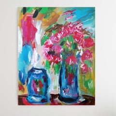 Contemporary still-life expressive Acrylmalerei auf Papier "Bright Summer"