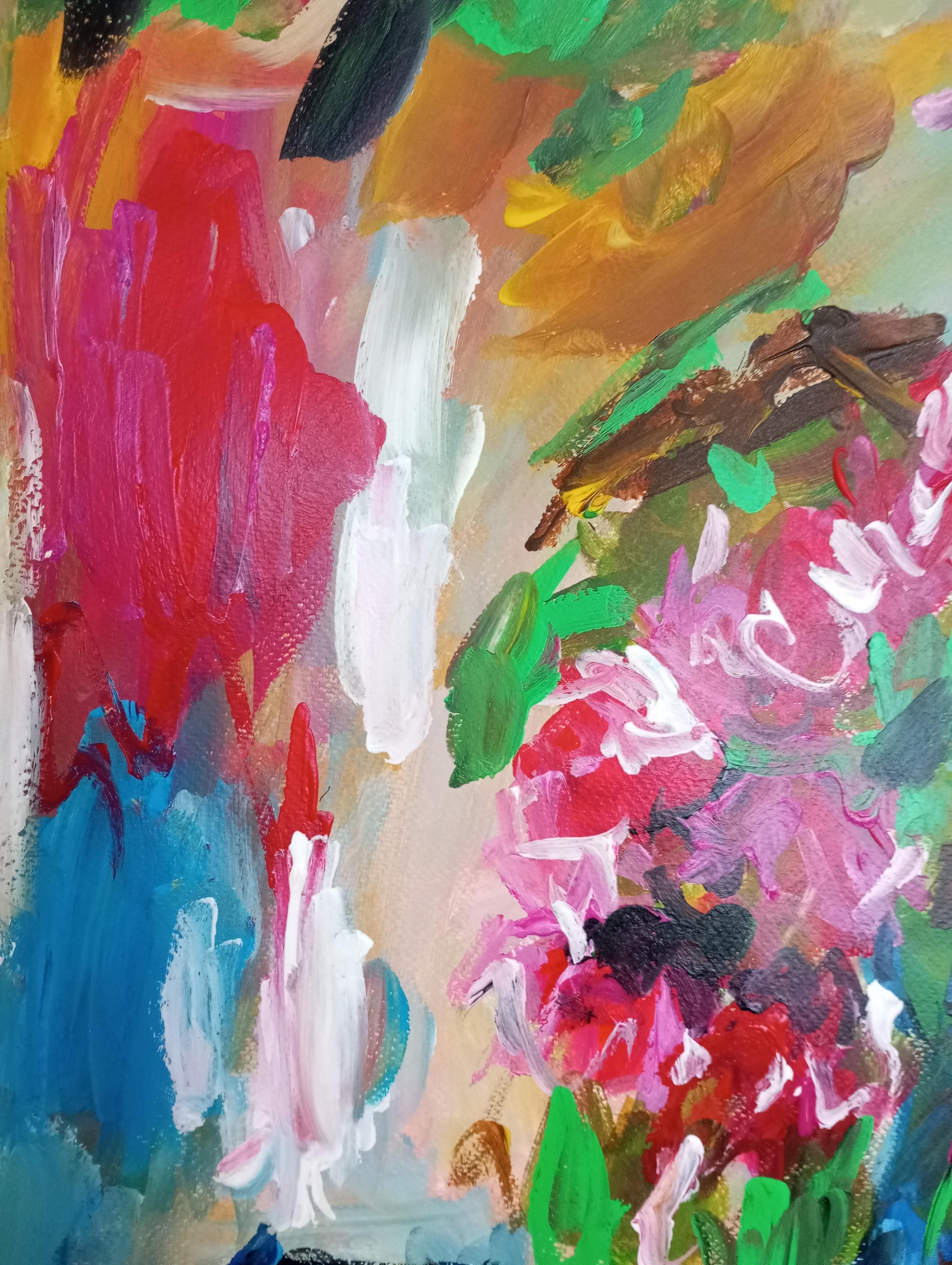 Naturaleza muerta contemporánea expresiva pintura acrílica sobre papel 