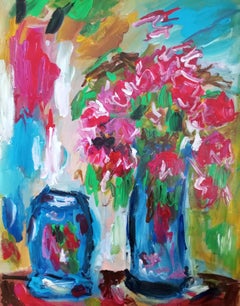 Pittura acrilica espressiva di natura morta contemporanea su carta "Bright Summer".